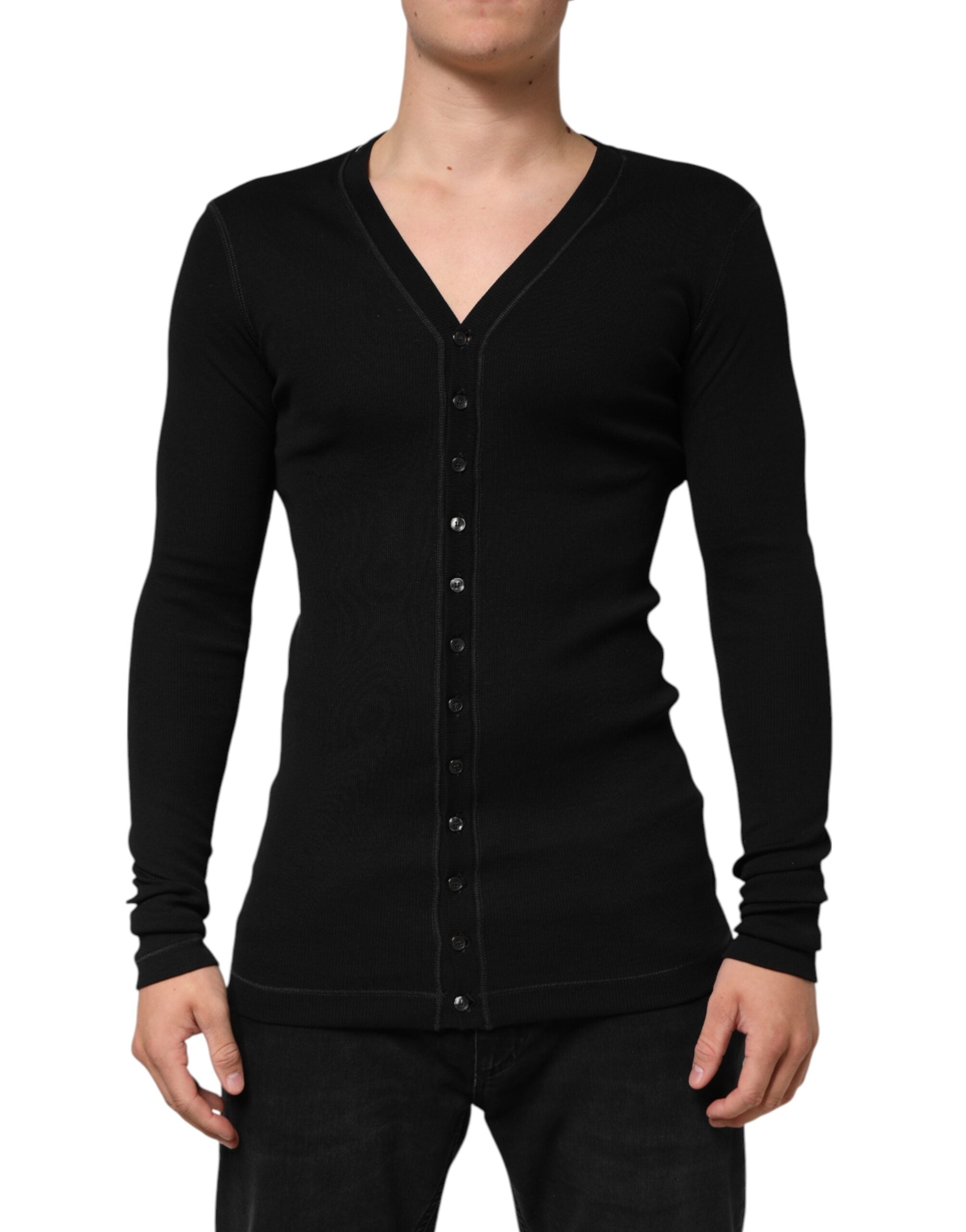 Black Cotton Button Up Men Cardigan Sweater - ventzia