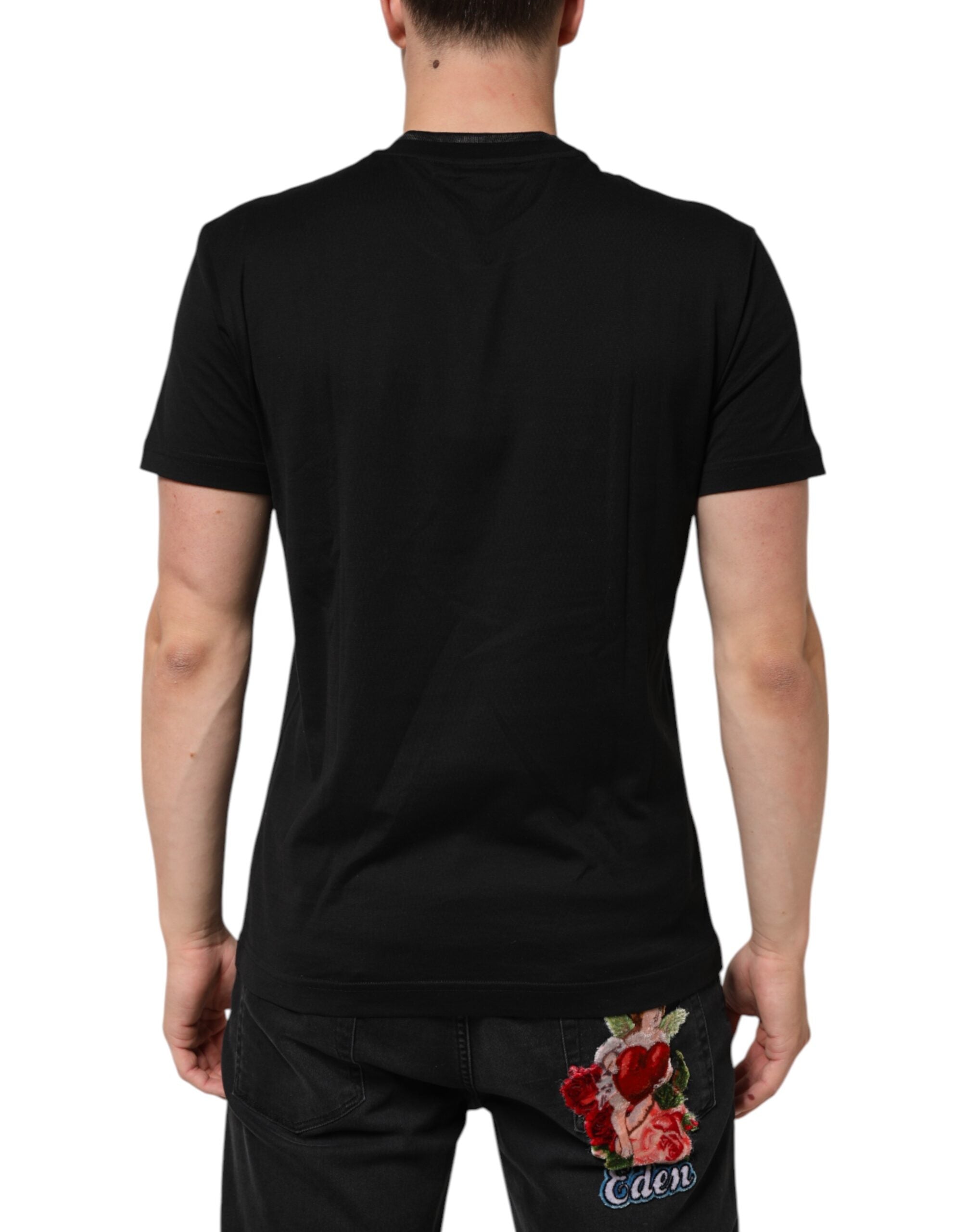 Black Cotton Embroidered DG Logo Pocket T-shirt - ventzia