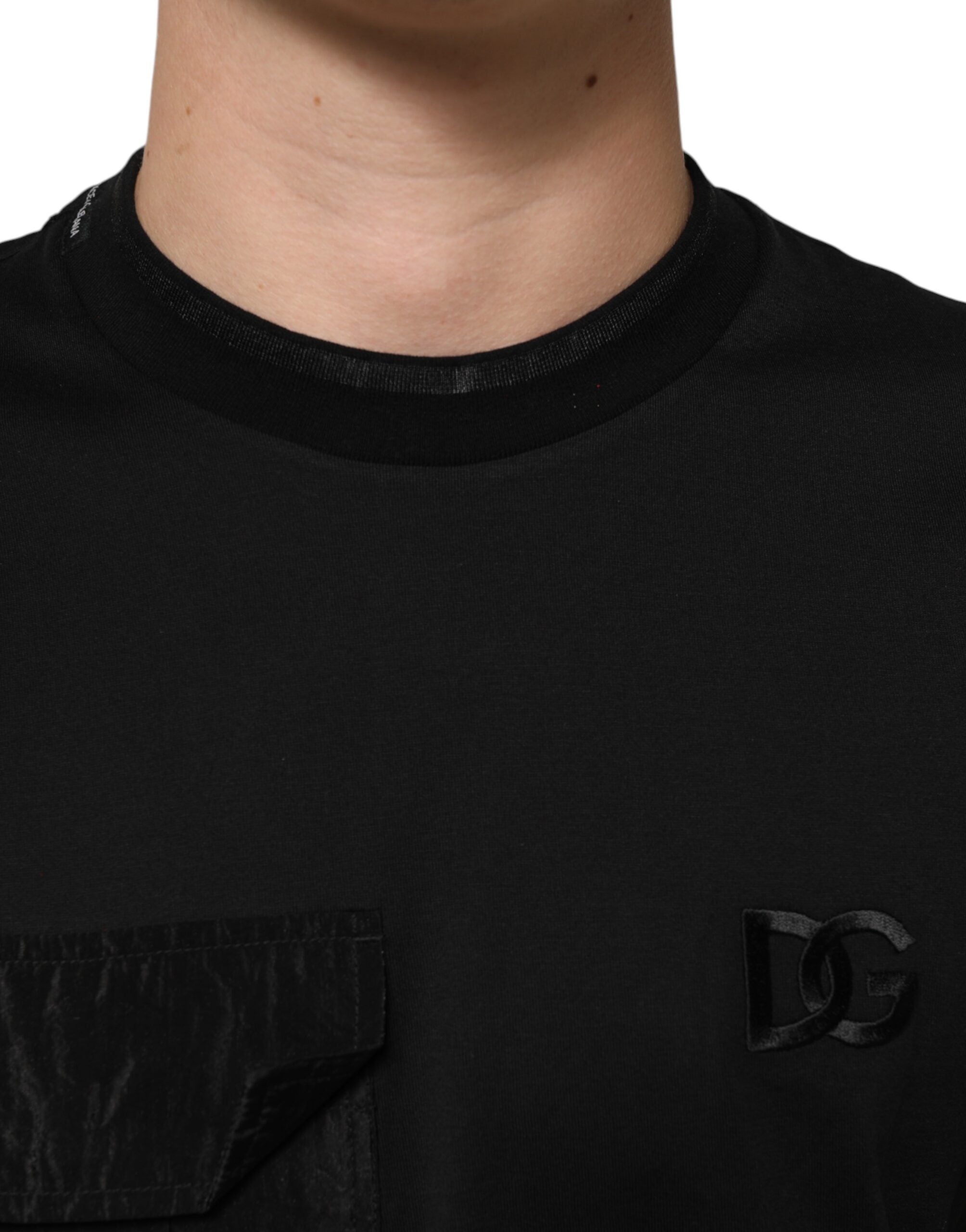 Black Cotton Embroidered DG Logo Pocket T-shirt - ventzia