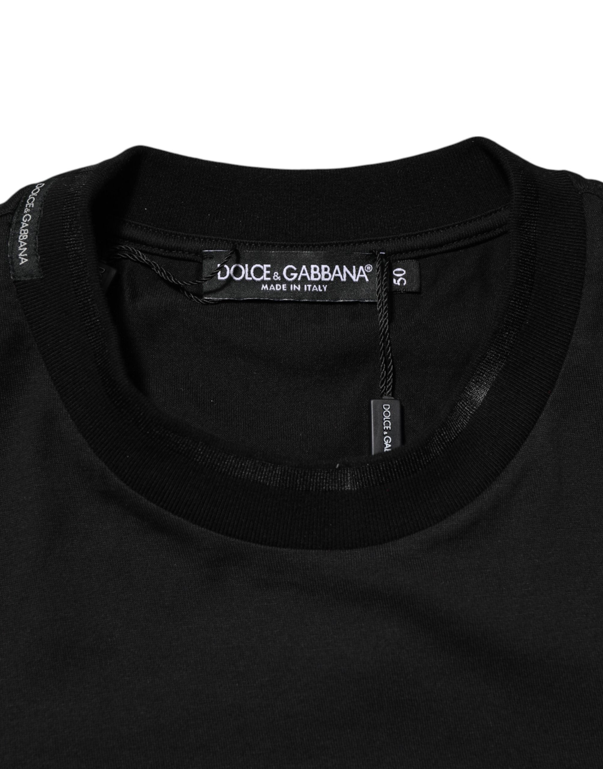 Black Cotton Embroidered DG Logo Pocket T-shirt - ventzia