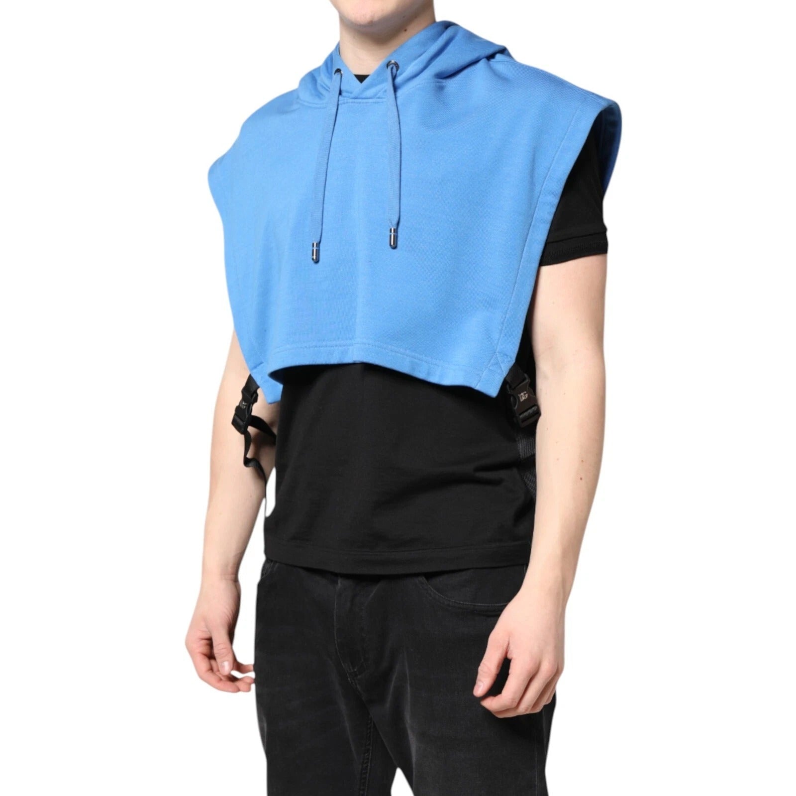 Blue Cotton Hooded Men Sportswear One Size Vest - ventzia