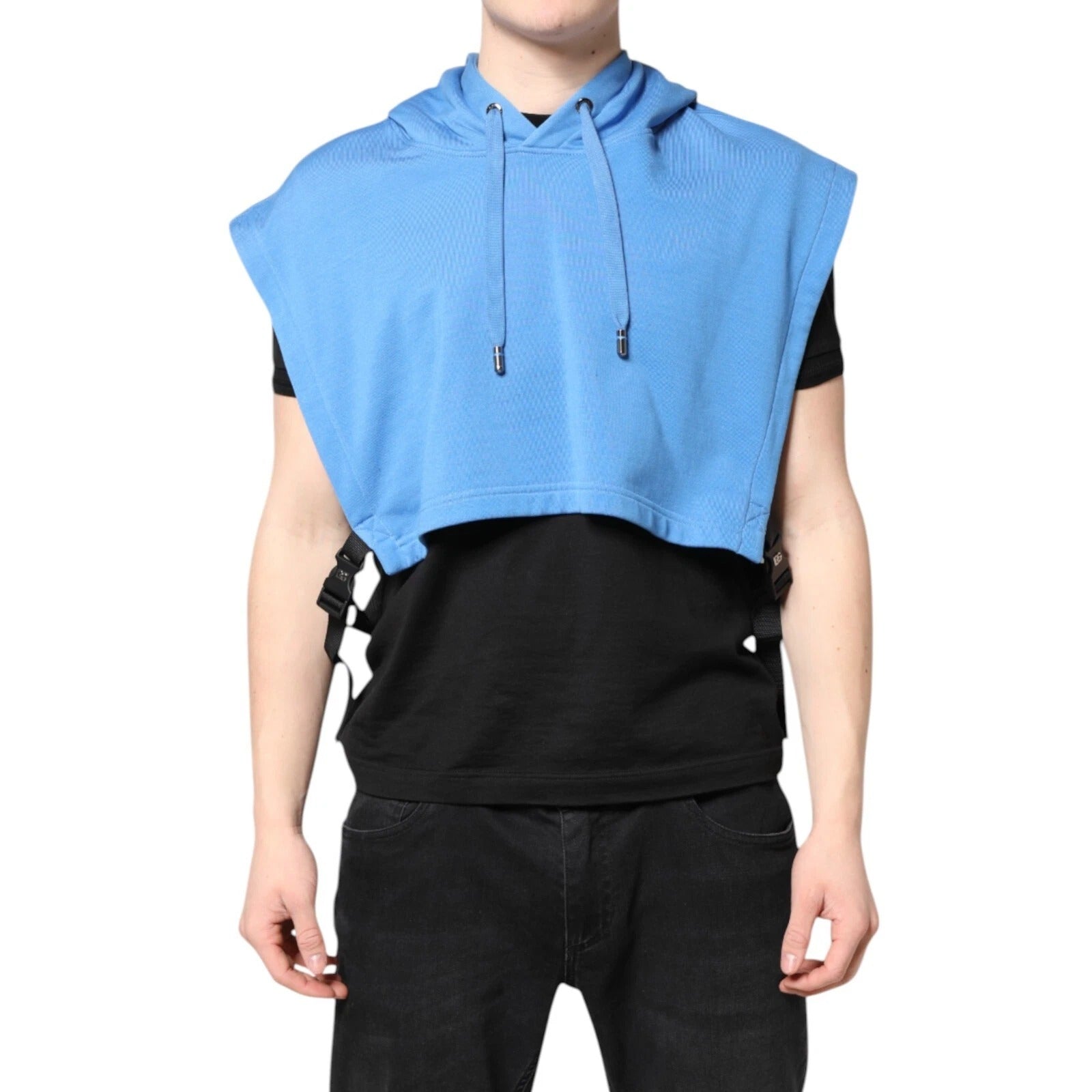 Blue Cotton Hooded Men Sportswear One Size Vest - ventzia