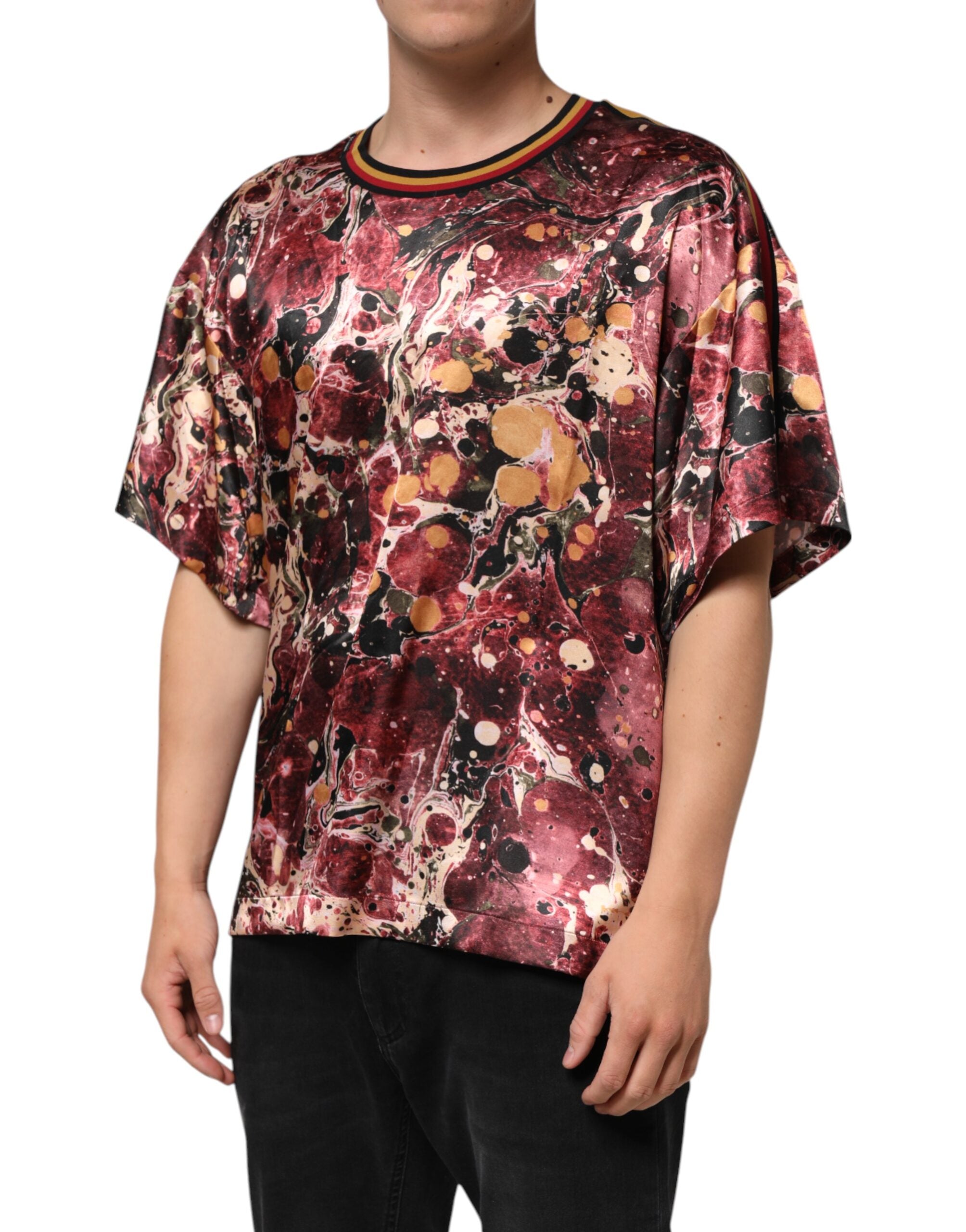 Multicolor Polyester Marble Print Oversize T-shirt - ventzia