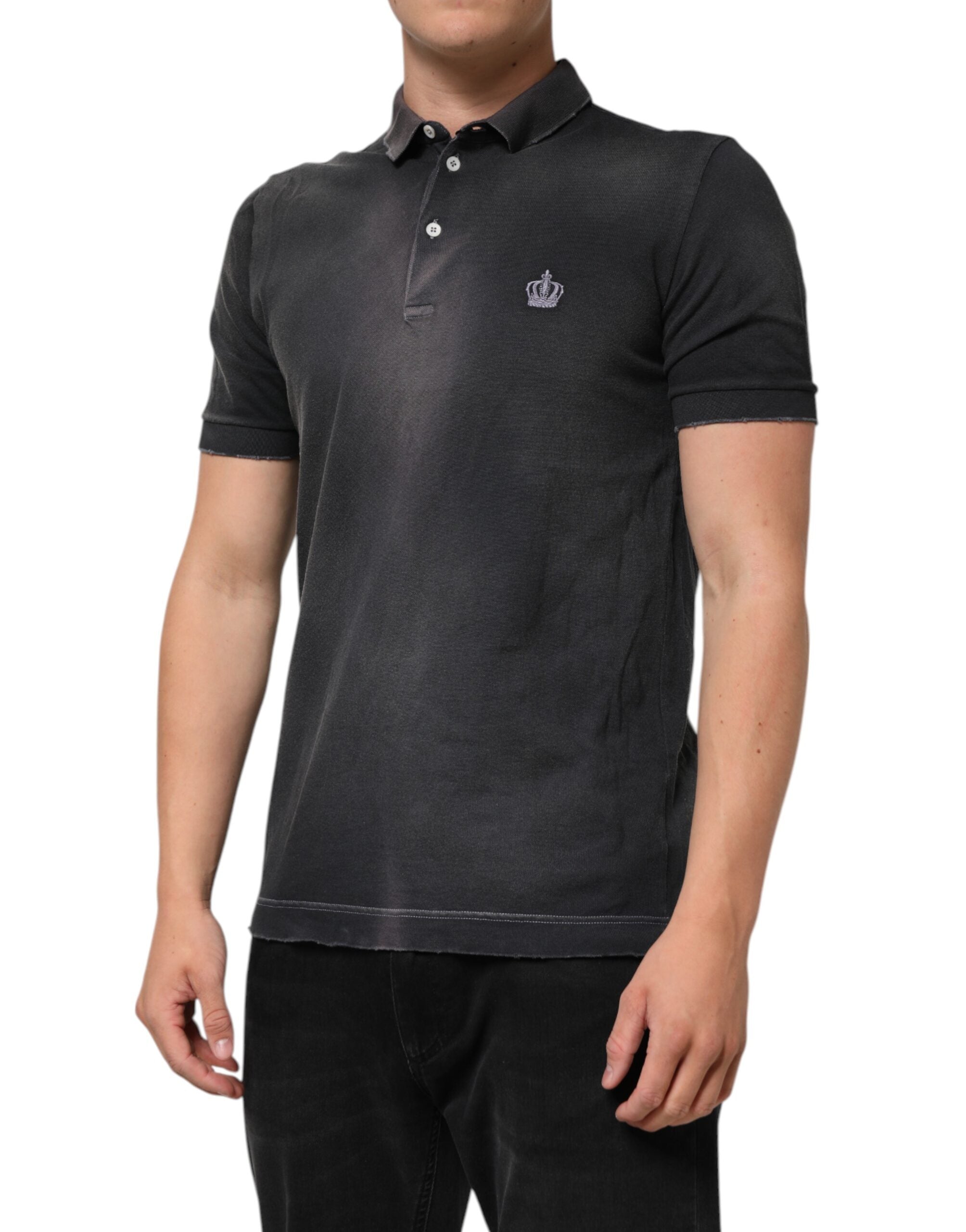 Gray Cotton Crown Collared Men Polo T-shirt - ventzia