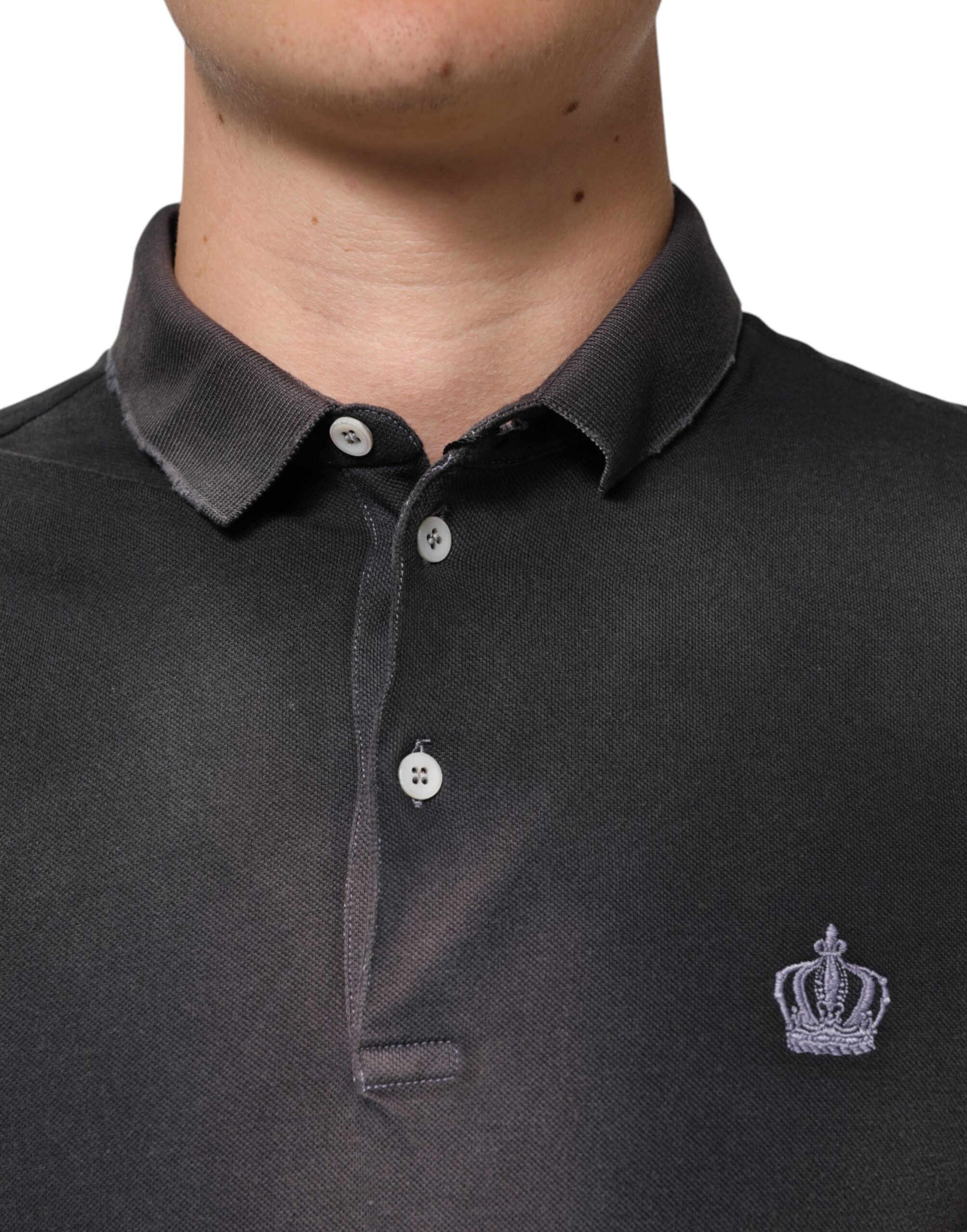 Gray Cotton Crown Collared Men Polo T-shirt - ventzia