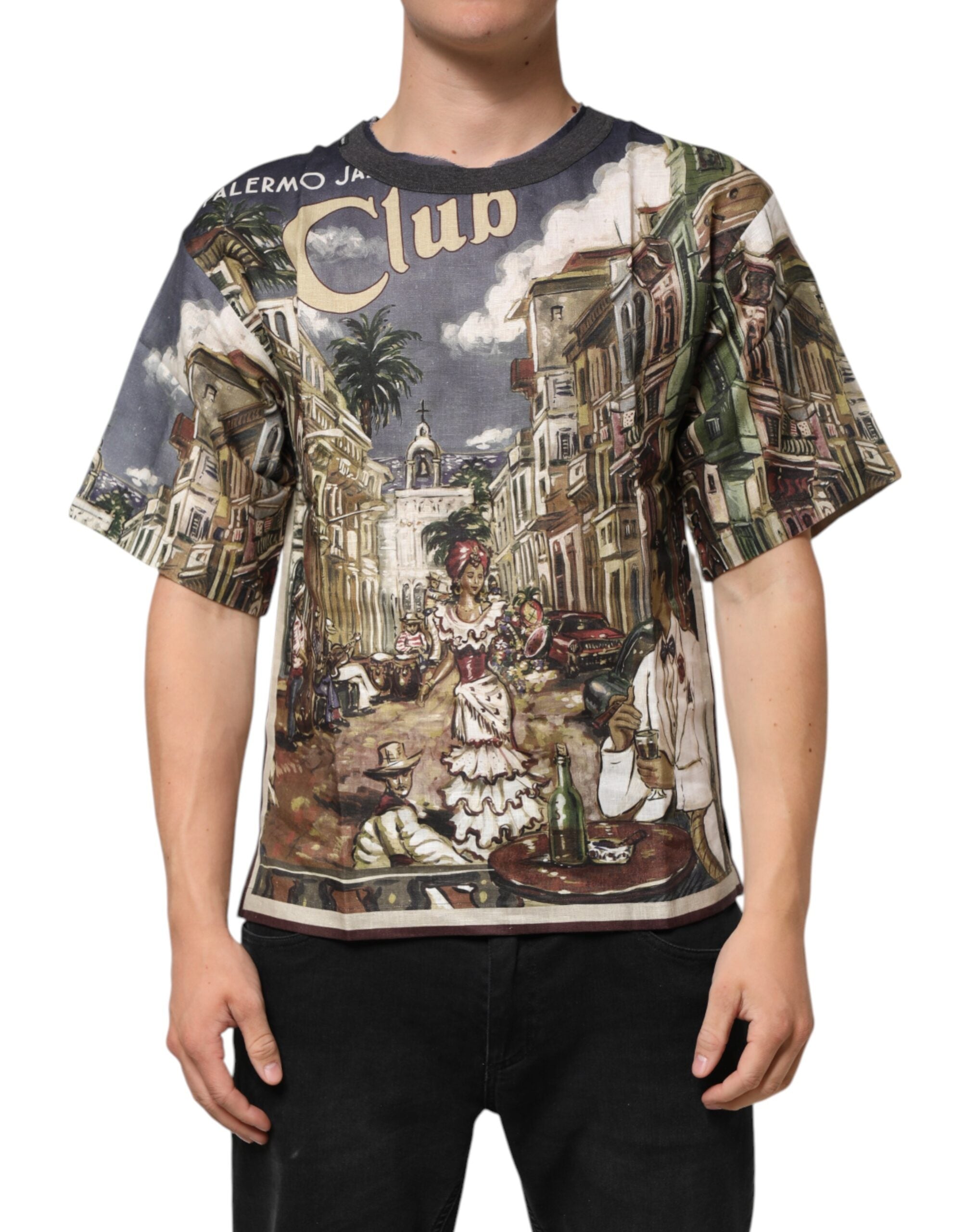 Palermo Jazz Club Linen Crew Neck Men T-shirt - ventzia