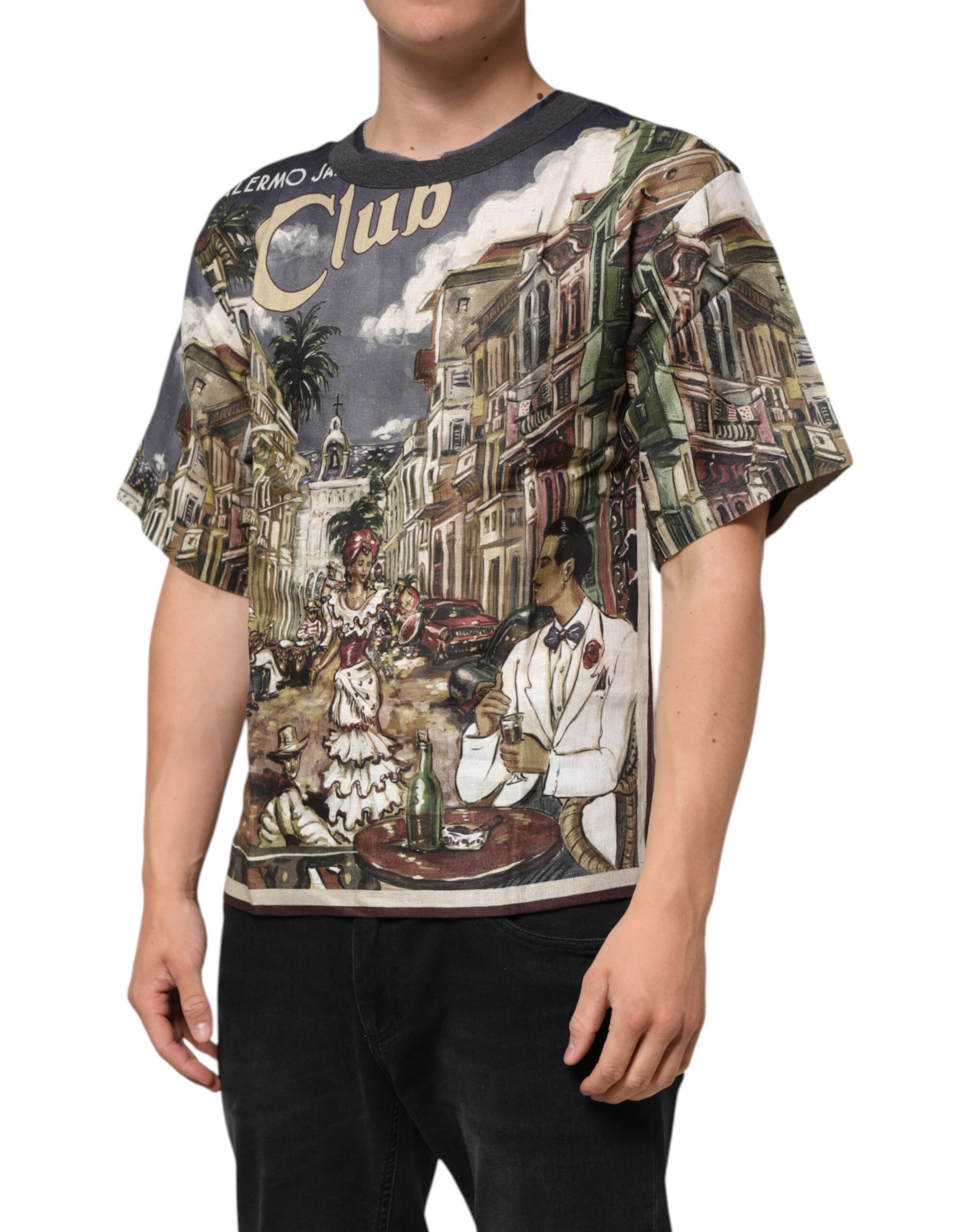 Palermo Jazz Club Linen Crew Neck Men T-shirt - ventzia