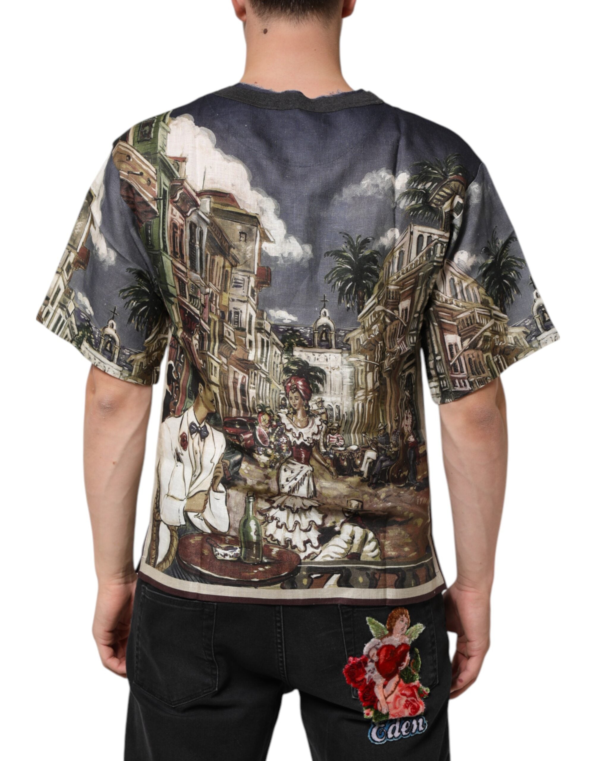 Palermo Jazz Club Linen Crew Neck Men T-shirt - ventzia