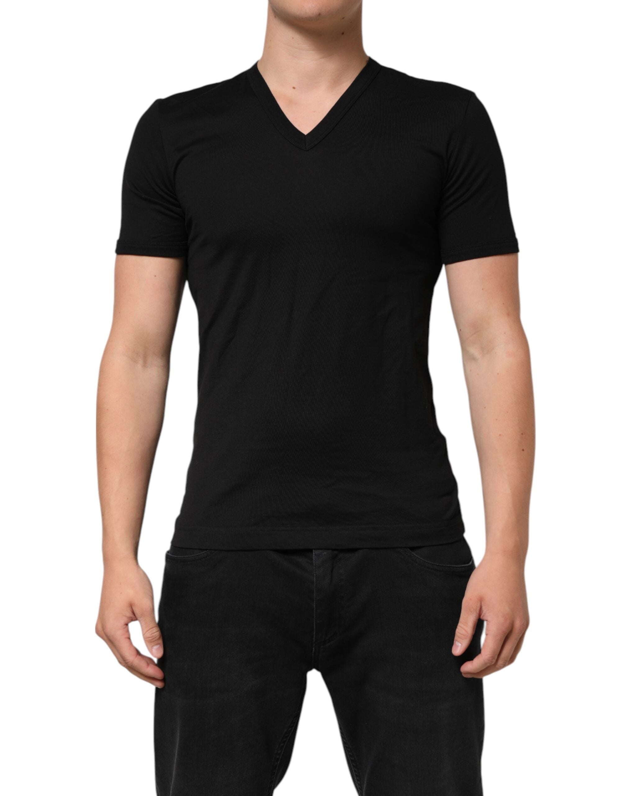Black Cotton Plain V-Neck Men Shirt T-shirt - ventzia