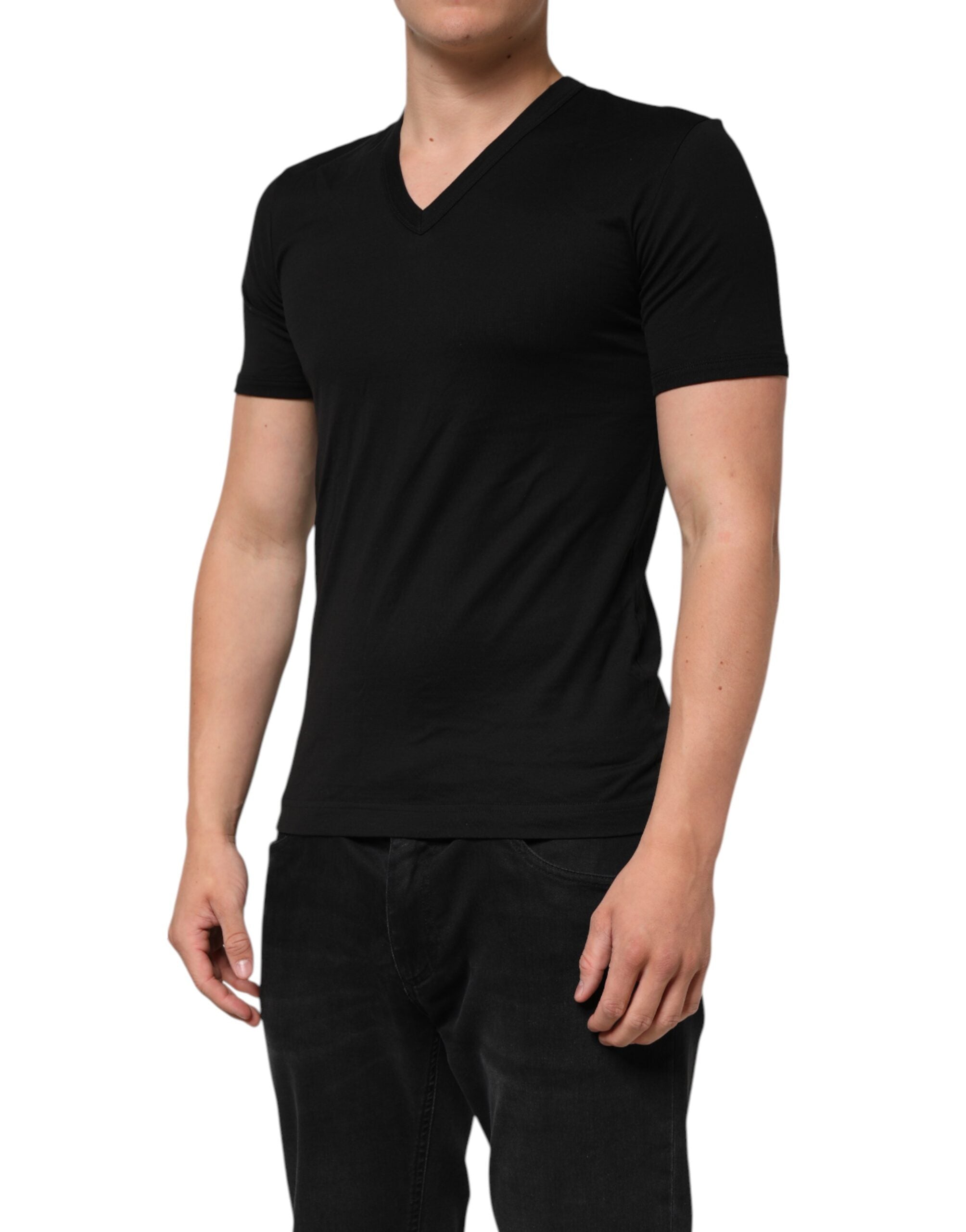 Black Cotton Plain V-Neck Men Shirt T-shirt - ventzia