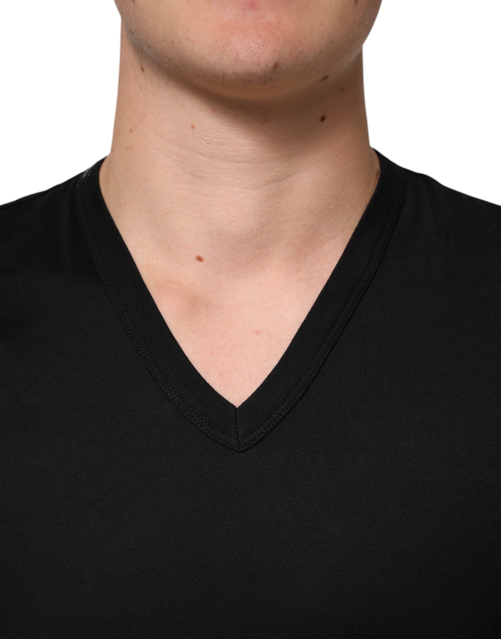 Black Cotton Plain V-Neck Men Shirt T-shirt - ventzia