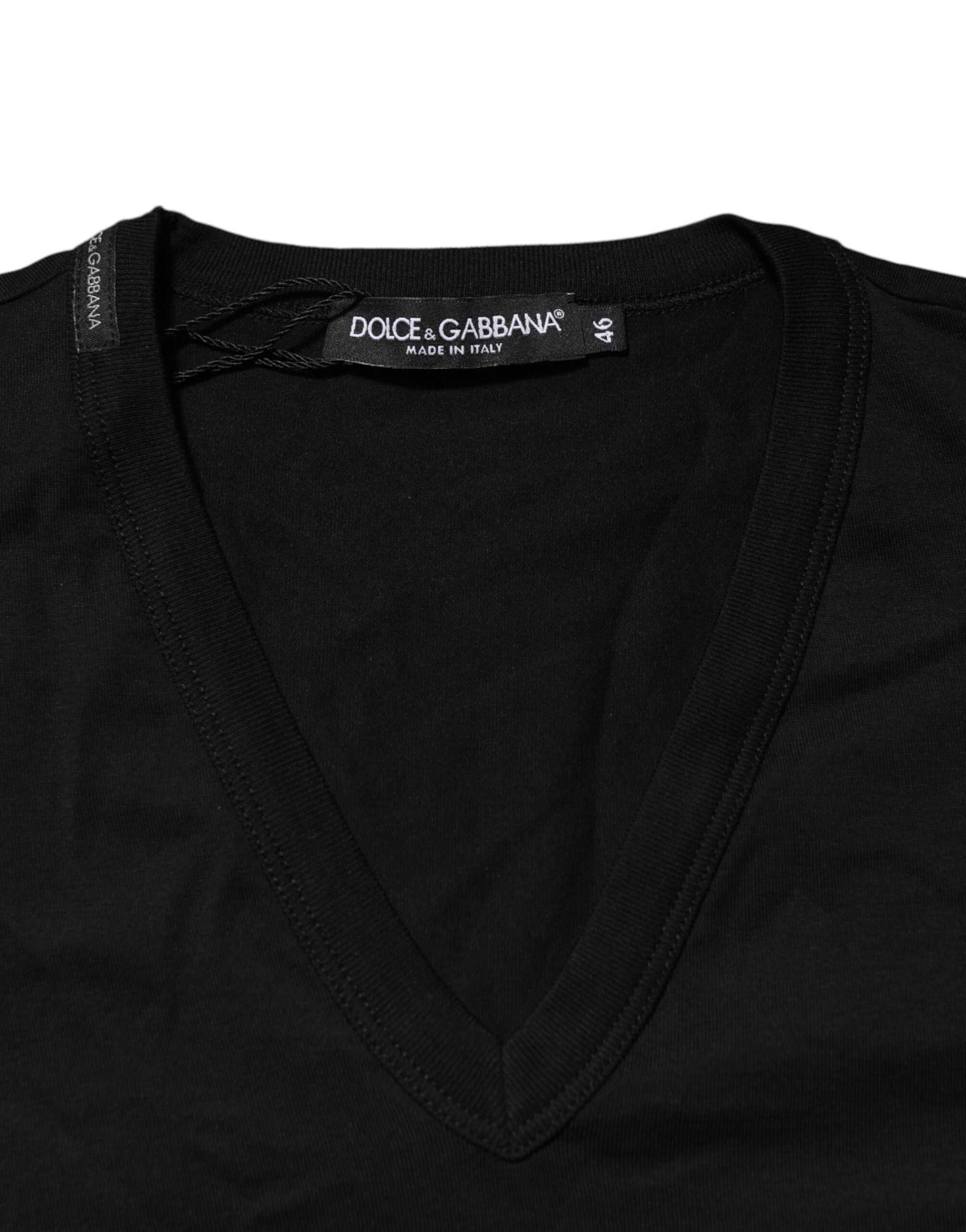 Black Cotton Plain V-Neck Men Shirt T-shirt - ventzia