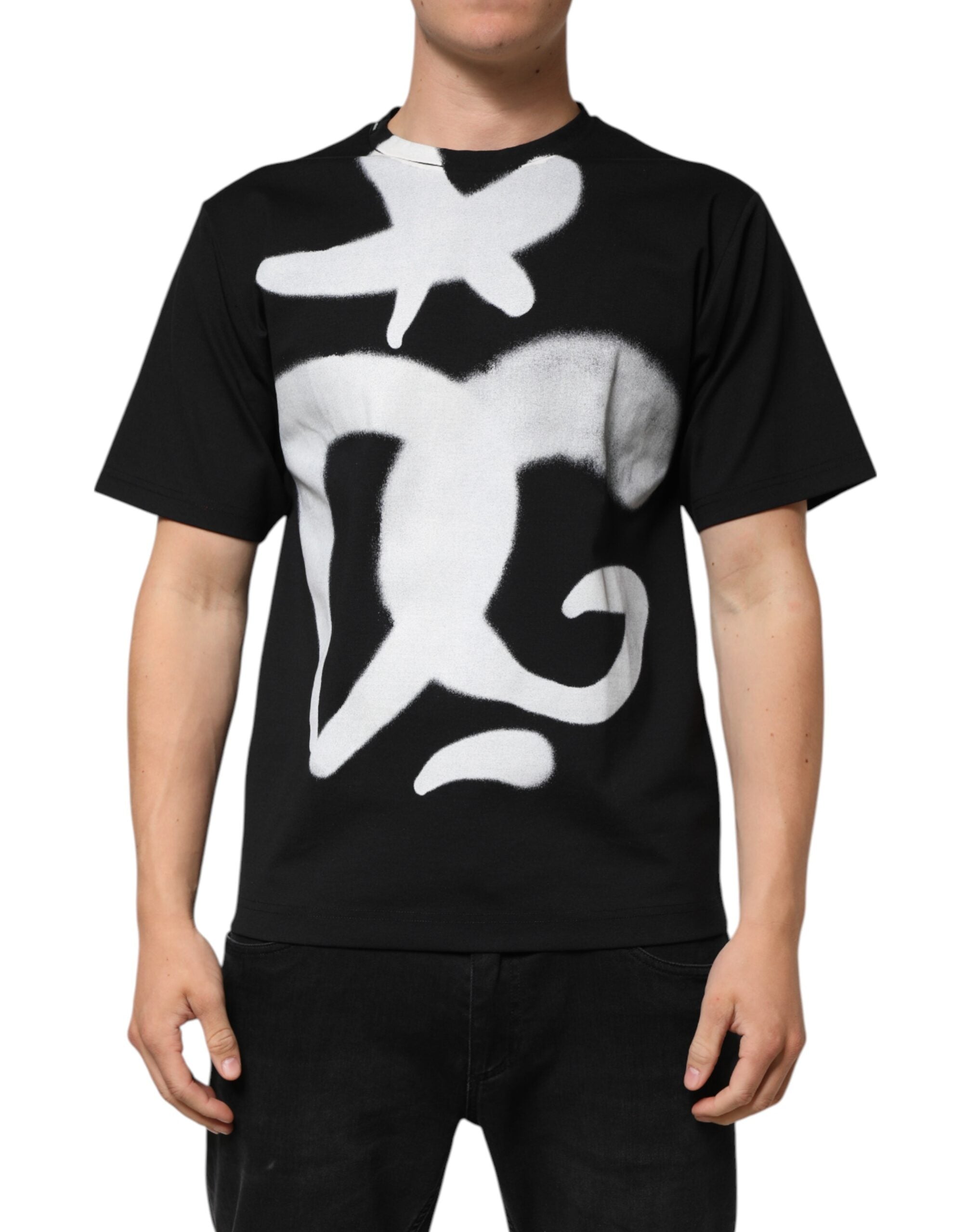 Black Cotton DG Logo Graffiti Short Sleeve T-shirt - ventzia
