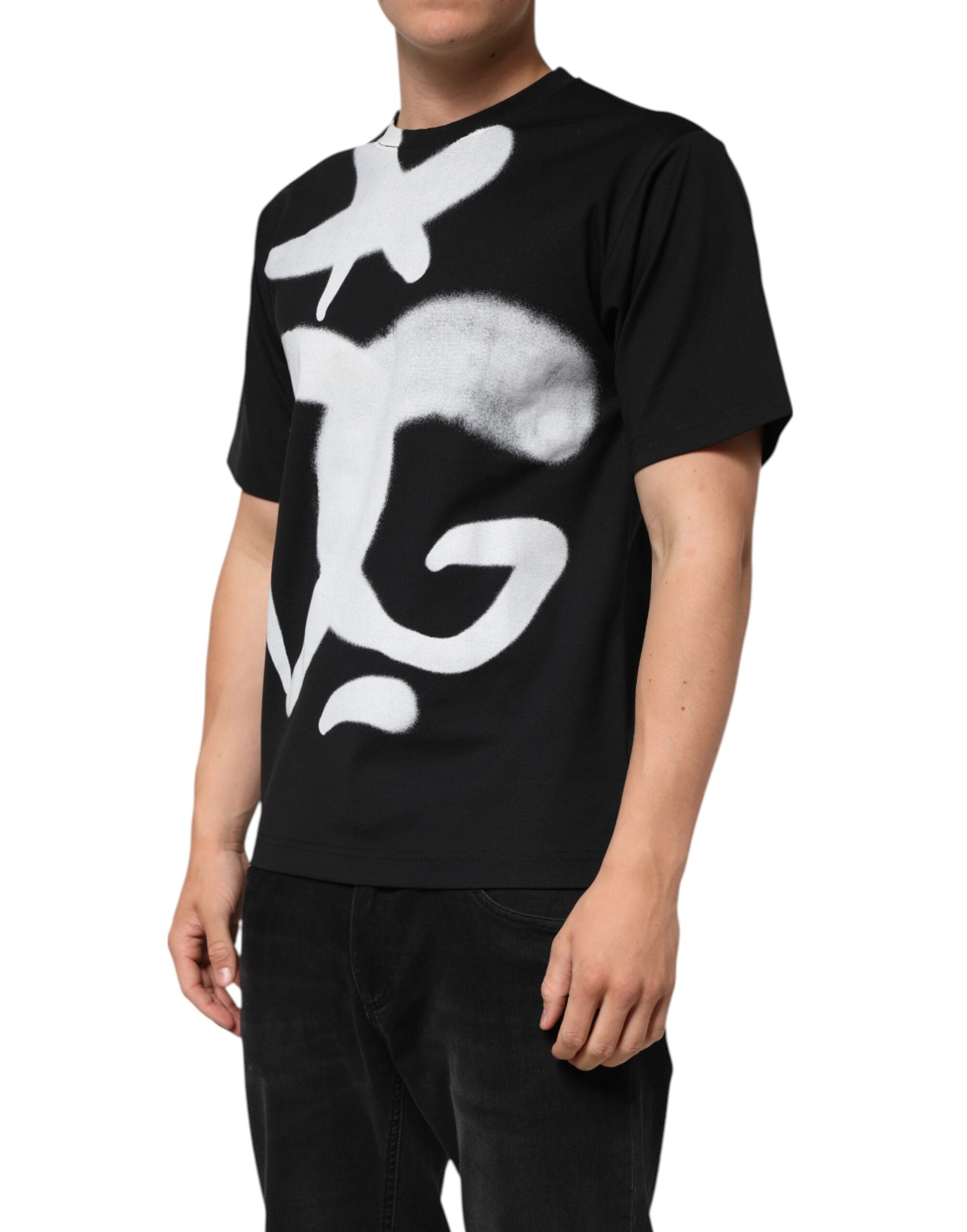 Black Cotton DG Logo Graffiti Short Sleeve T-shirt - ventzia