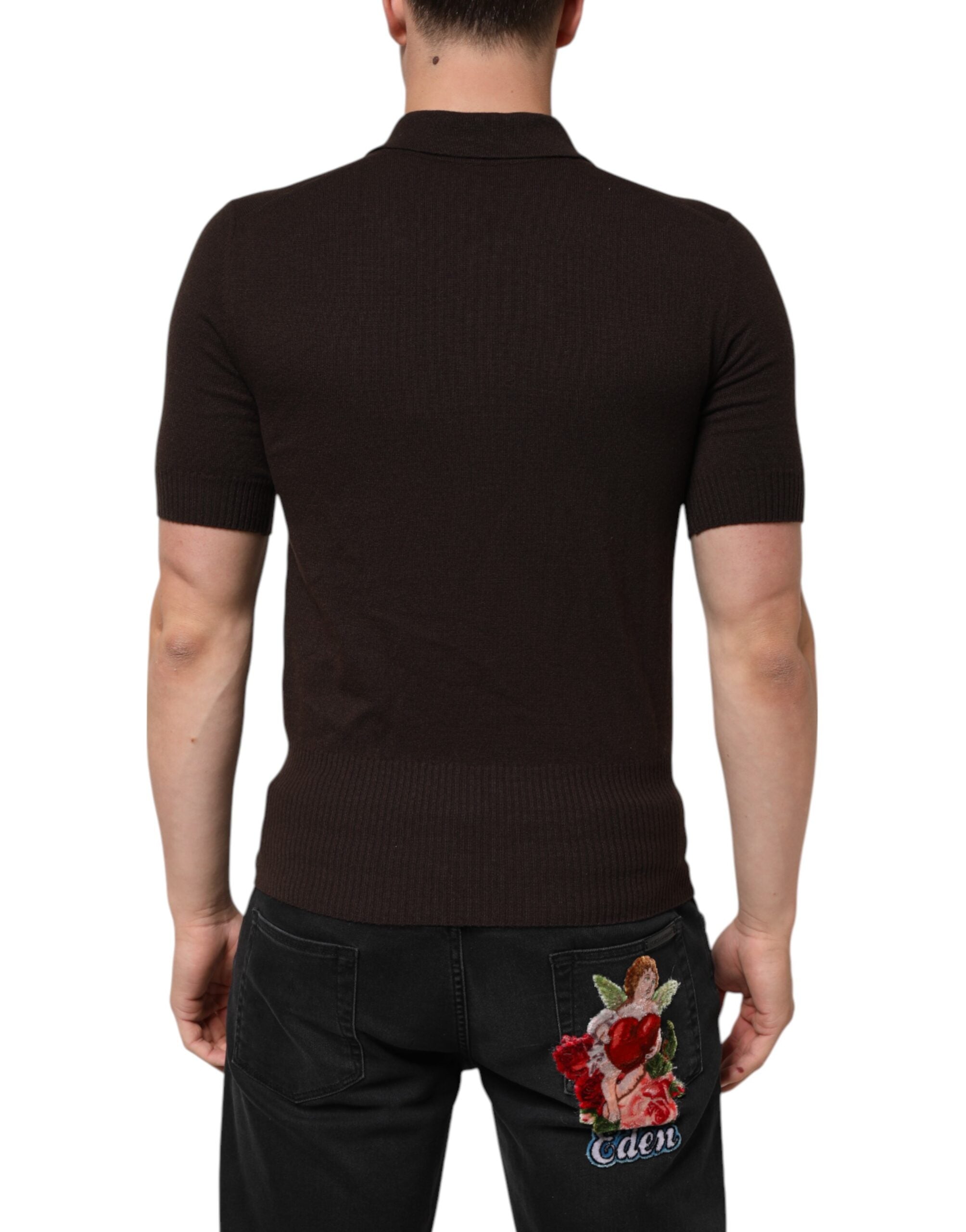 Brown Wool Logo Embroidered Men Polo T-shirt - ventzia
