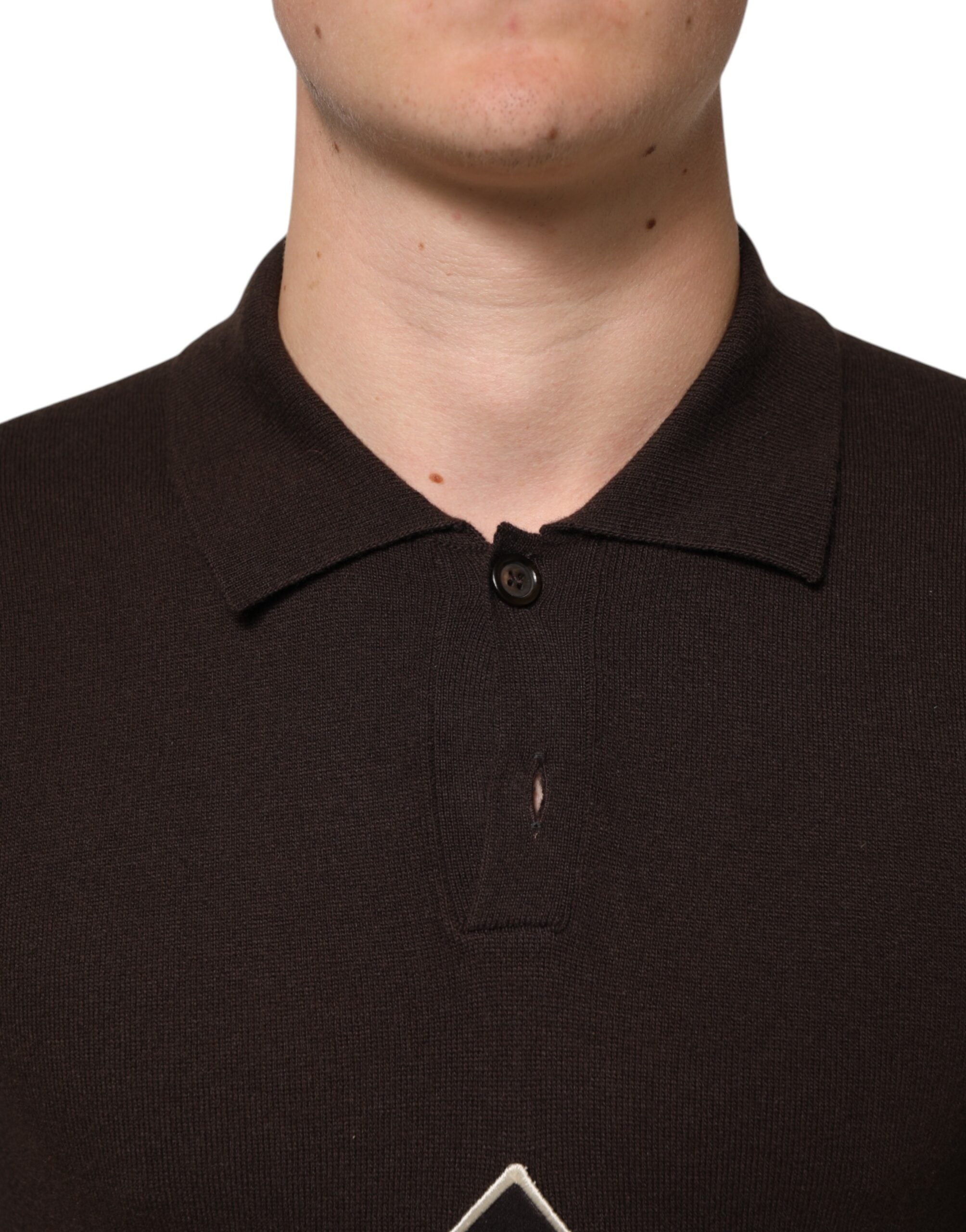 Brown Wool Logo Embroidered Men Polo T-shirt - ventzia