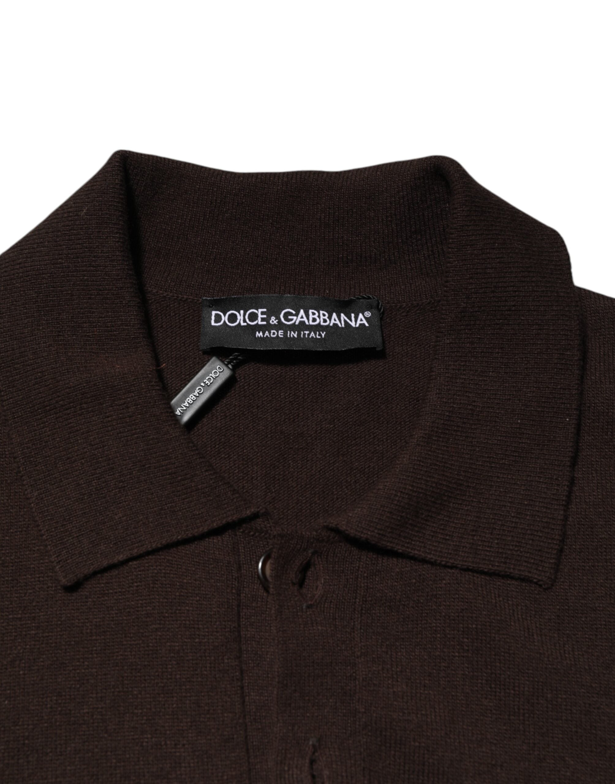 Brown Wool Logo Embroidered Men Polo T-shirt - ventzia