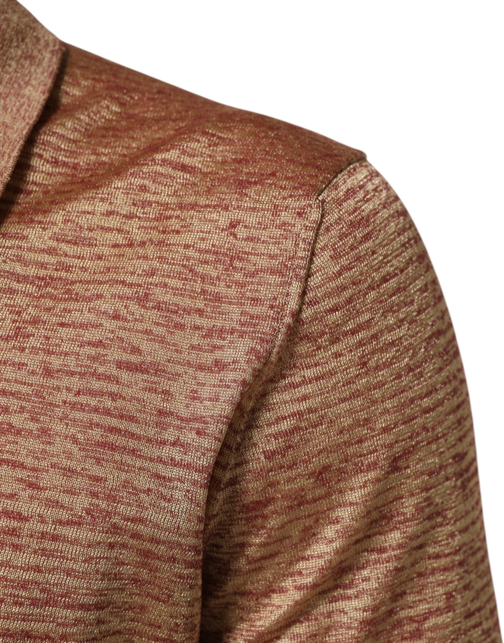 Brown Silk Textured Short Sleeve Polo T-shirt - ventzia