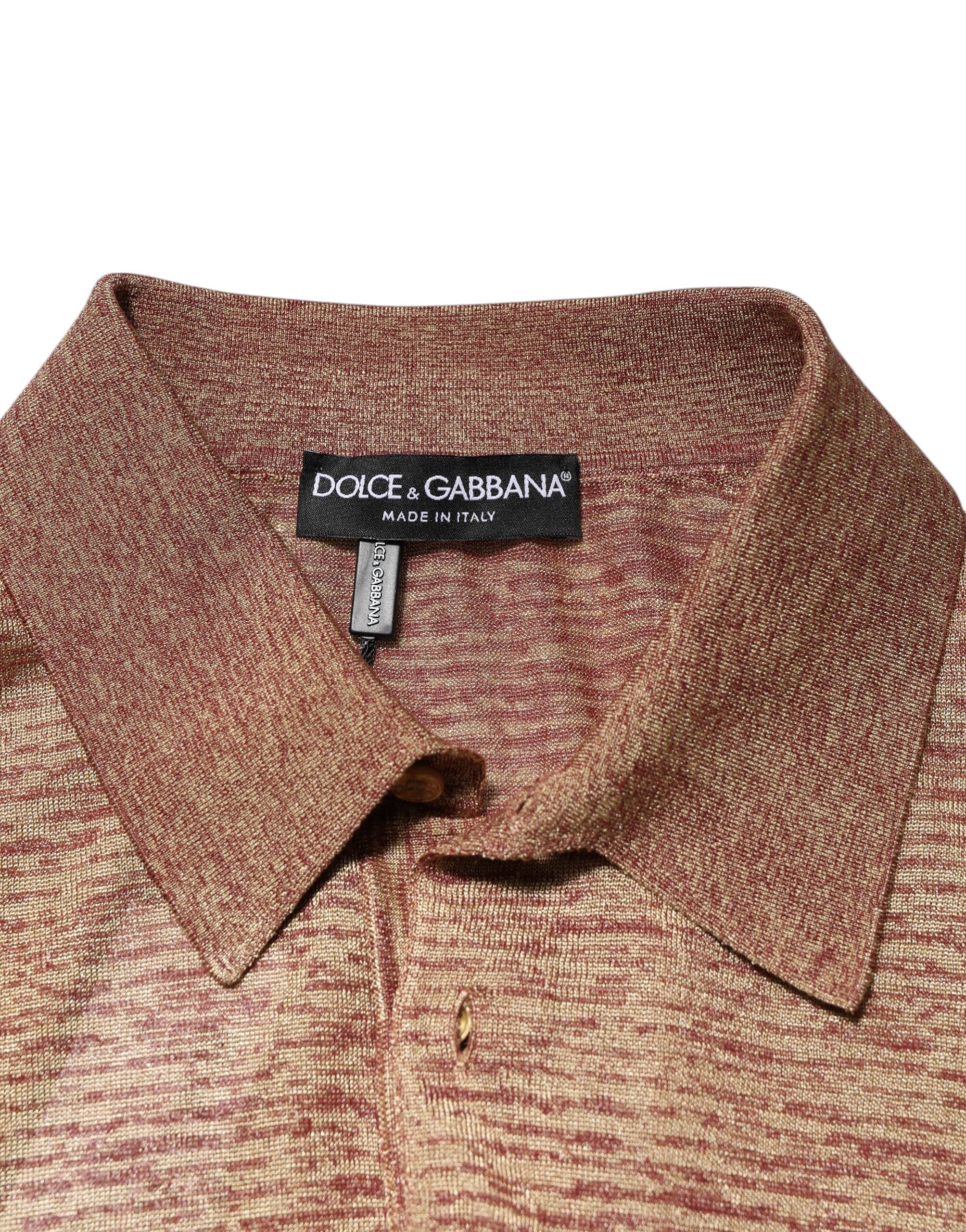 Brown Silk Textured Short Sleeve Polo T-shirt - ventzia
