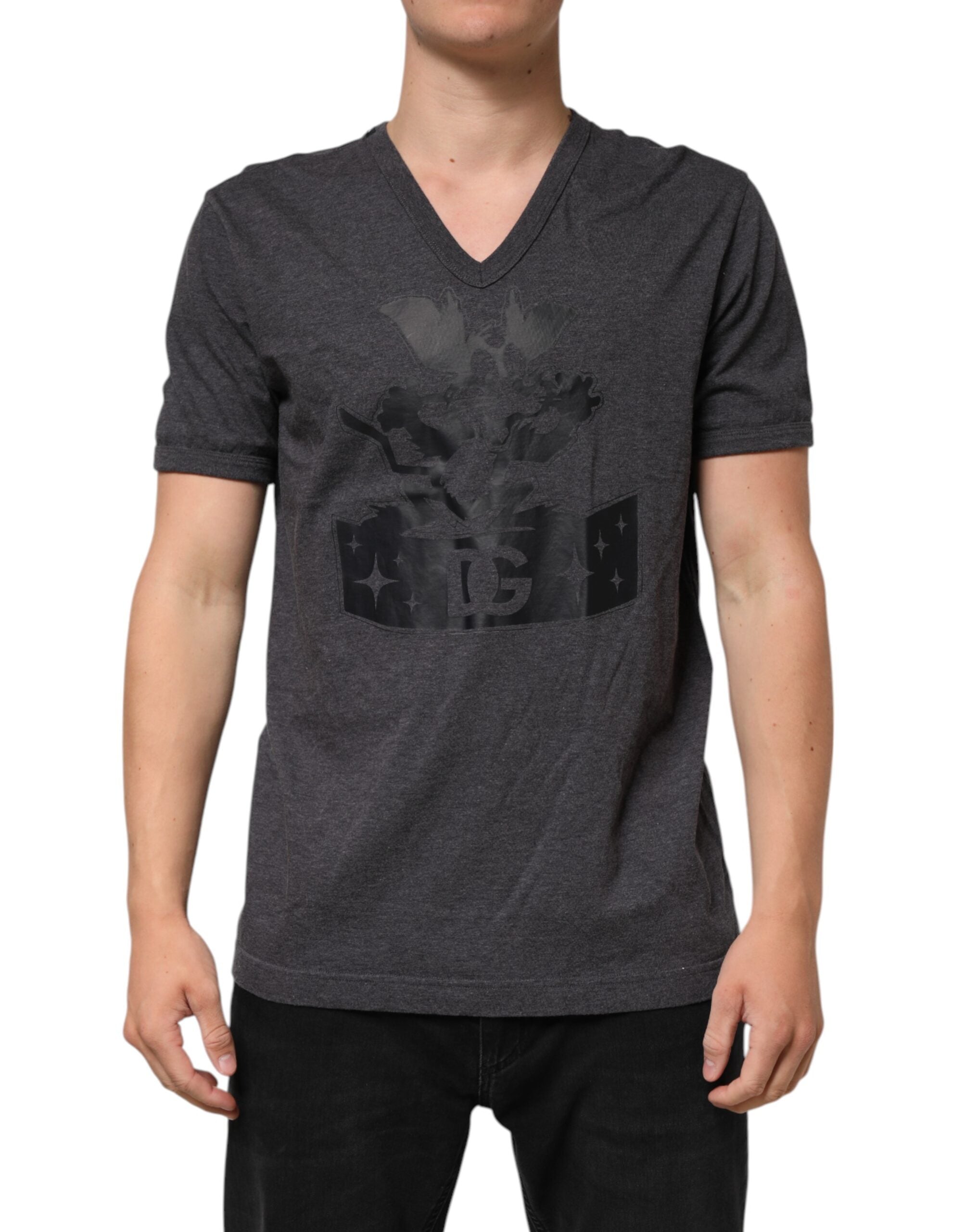 Black Charcoal DG Logo V-Neck Men T-shirt - ventzia