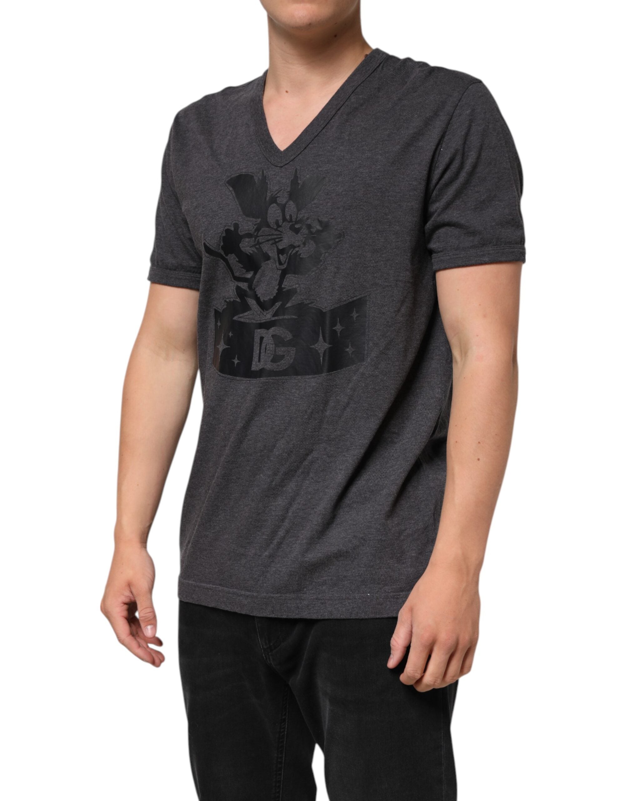 Black Charcoal DG Logo V-Neck Men T-shirt - ventzia