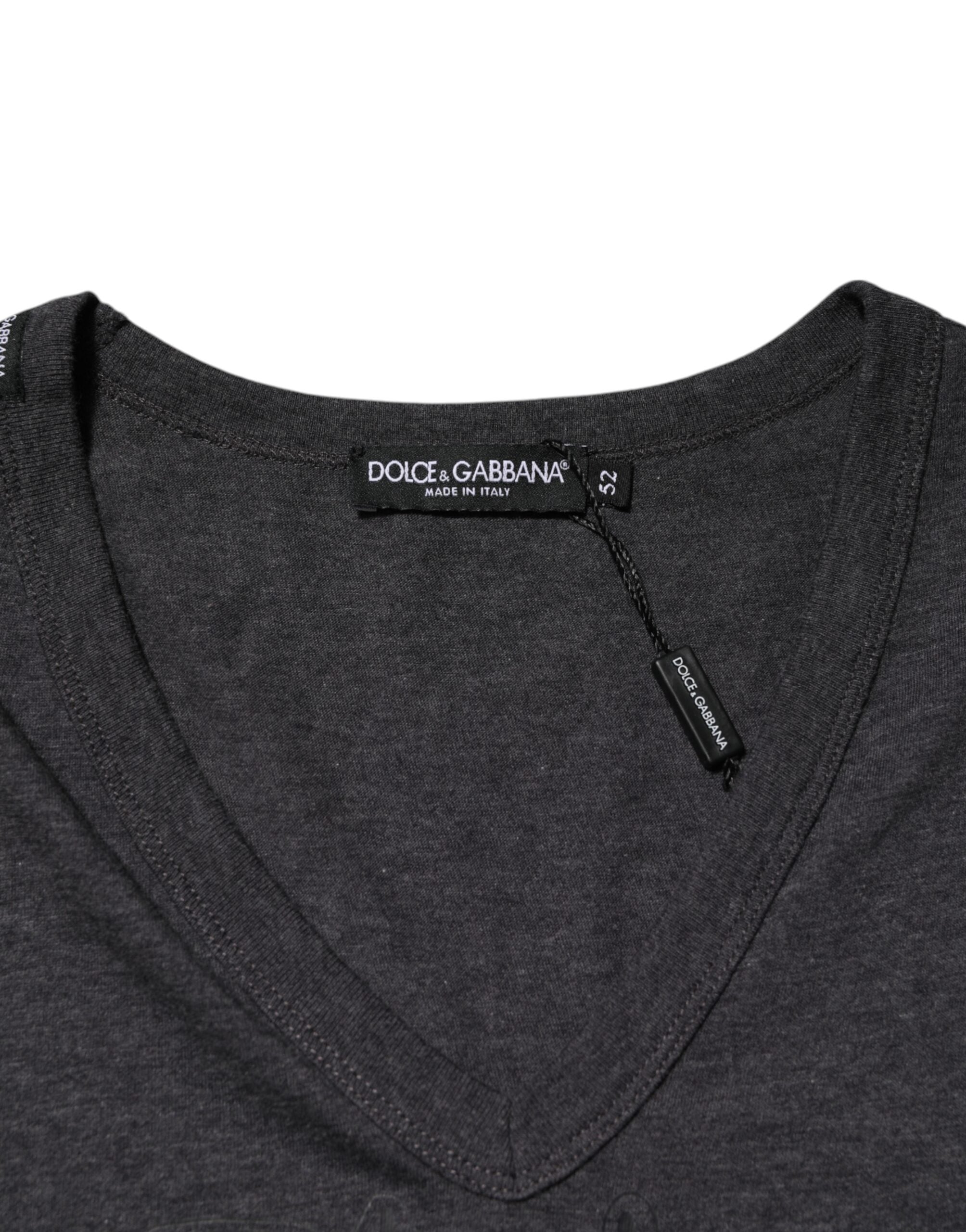 Black Charcoal DG Logo V-Neck Men T-shirt - ventzia