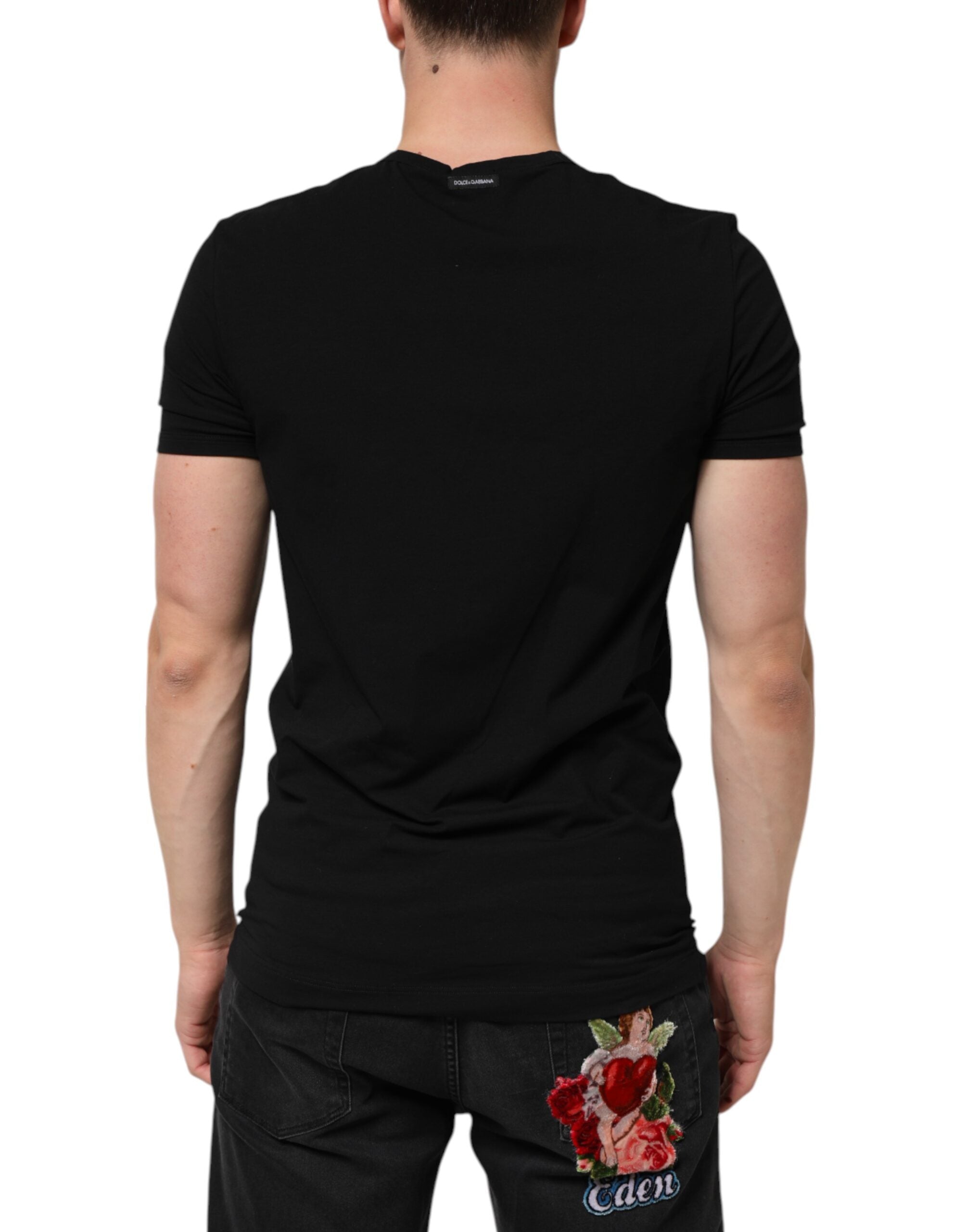 Black Cotton Slim Fit Men V-Neck Shirt T-shirt - ventzia