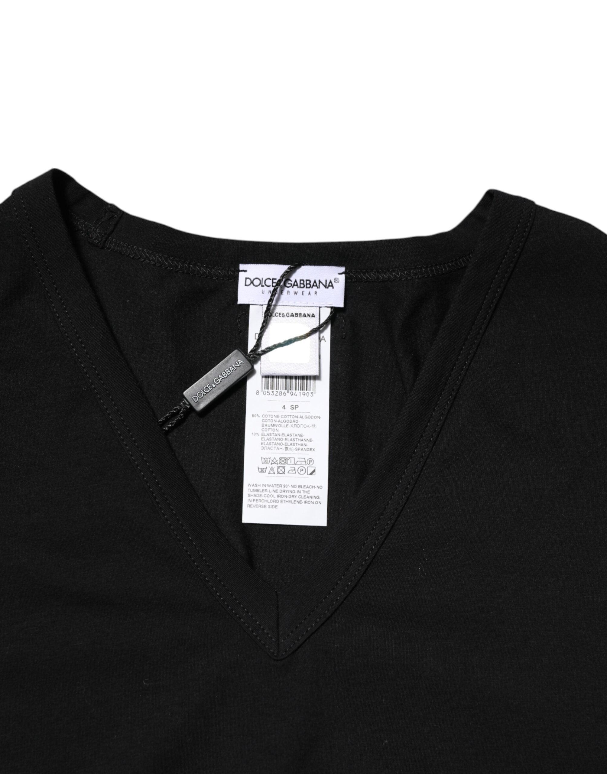 Black Cotton Slim Fit Men V-Neck Shirt T-shirt - ventzia