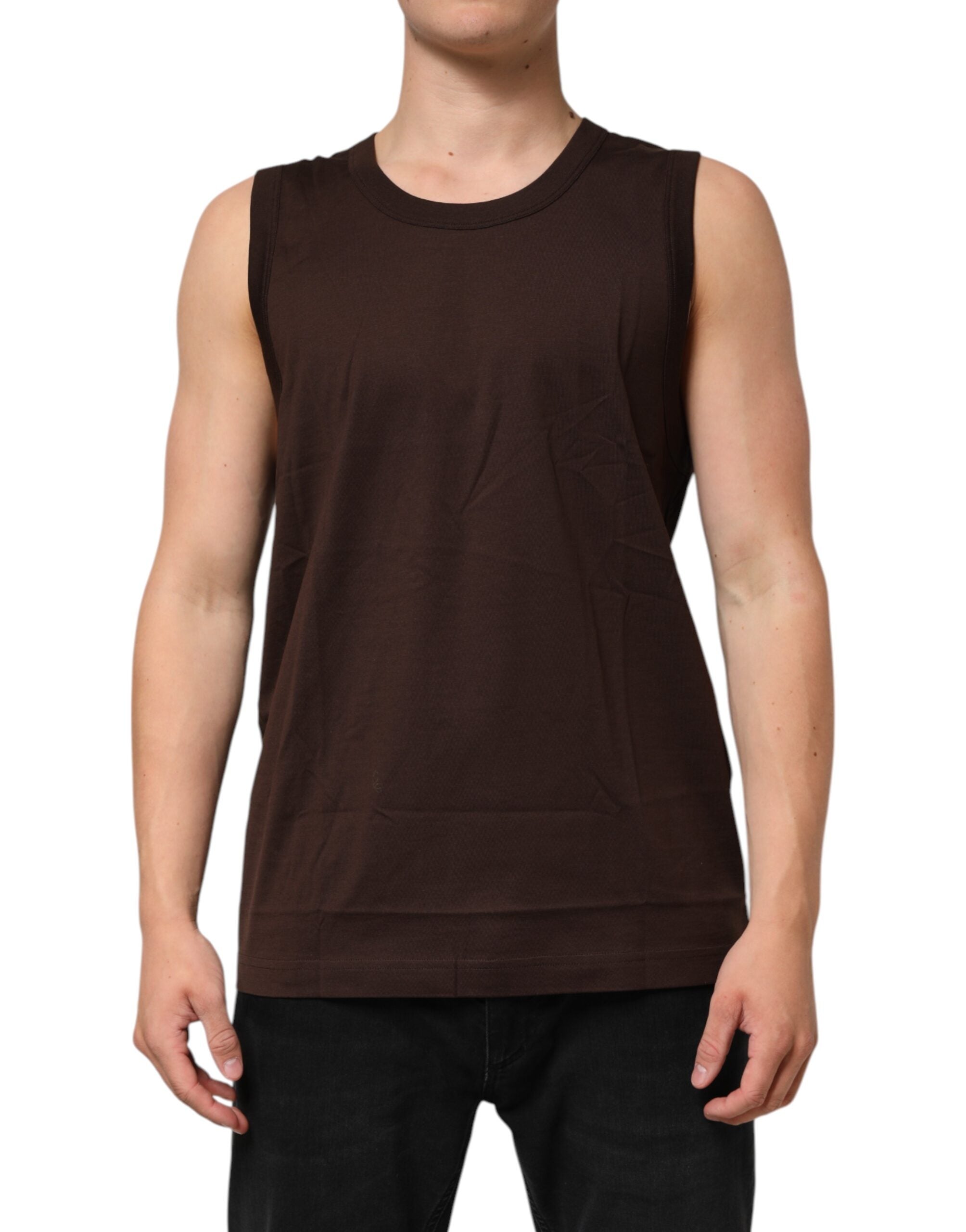 Brown Cotton Sleeveless Underwear Men Tank Top - ventzia