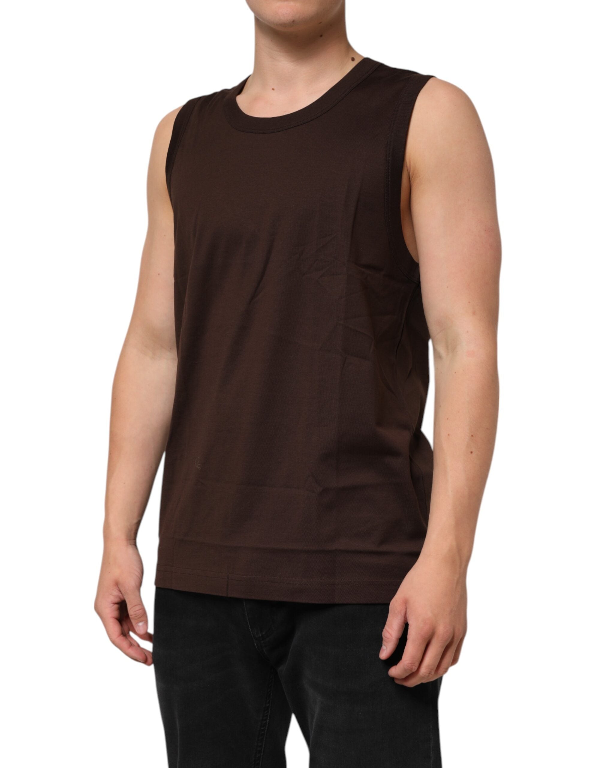 Brown Cotton Sleeveless Underwear Men Tank Top - ventzia