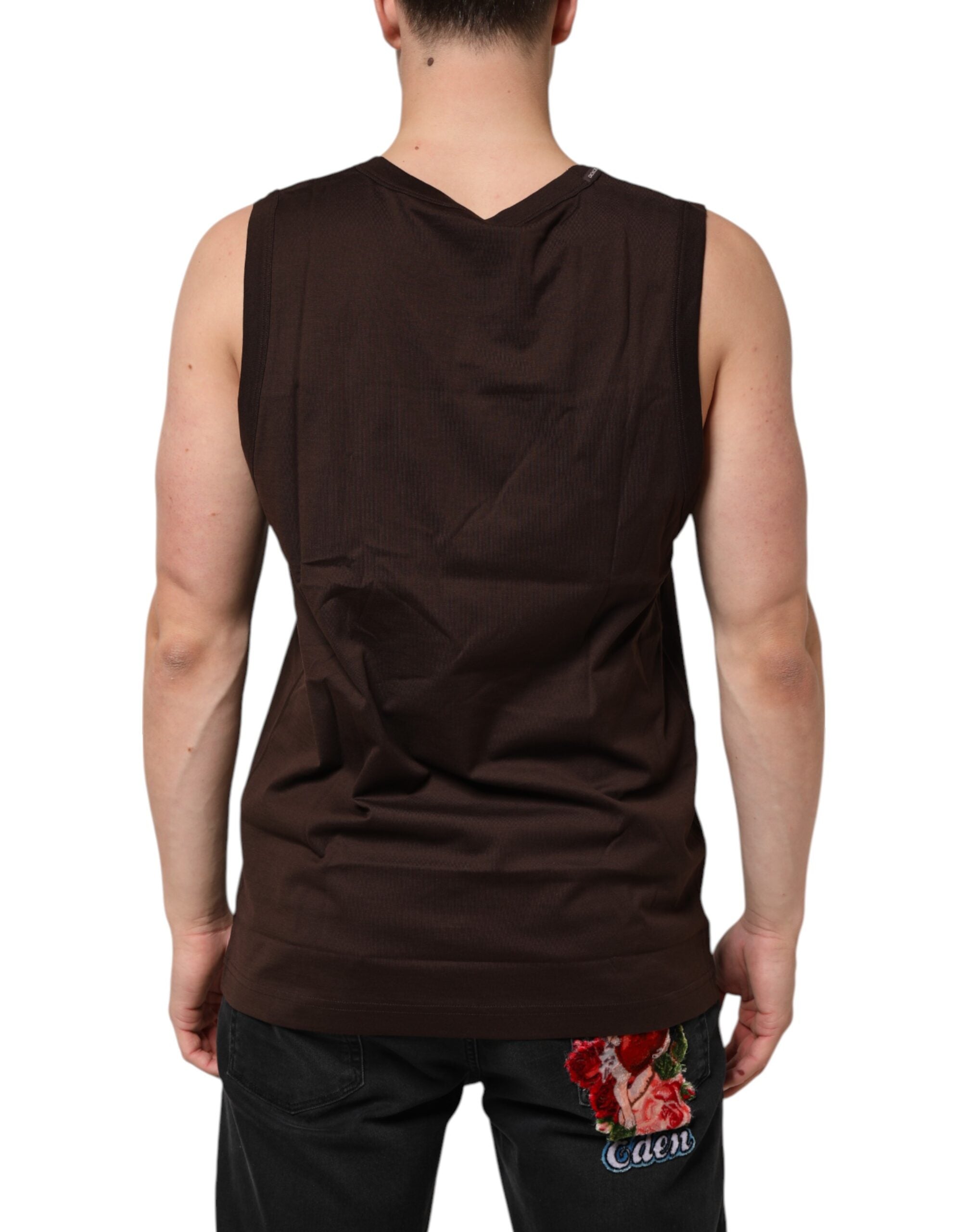 Brown Cotton Sleeveless Underwear Men Tank Top - ventzia