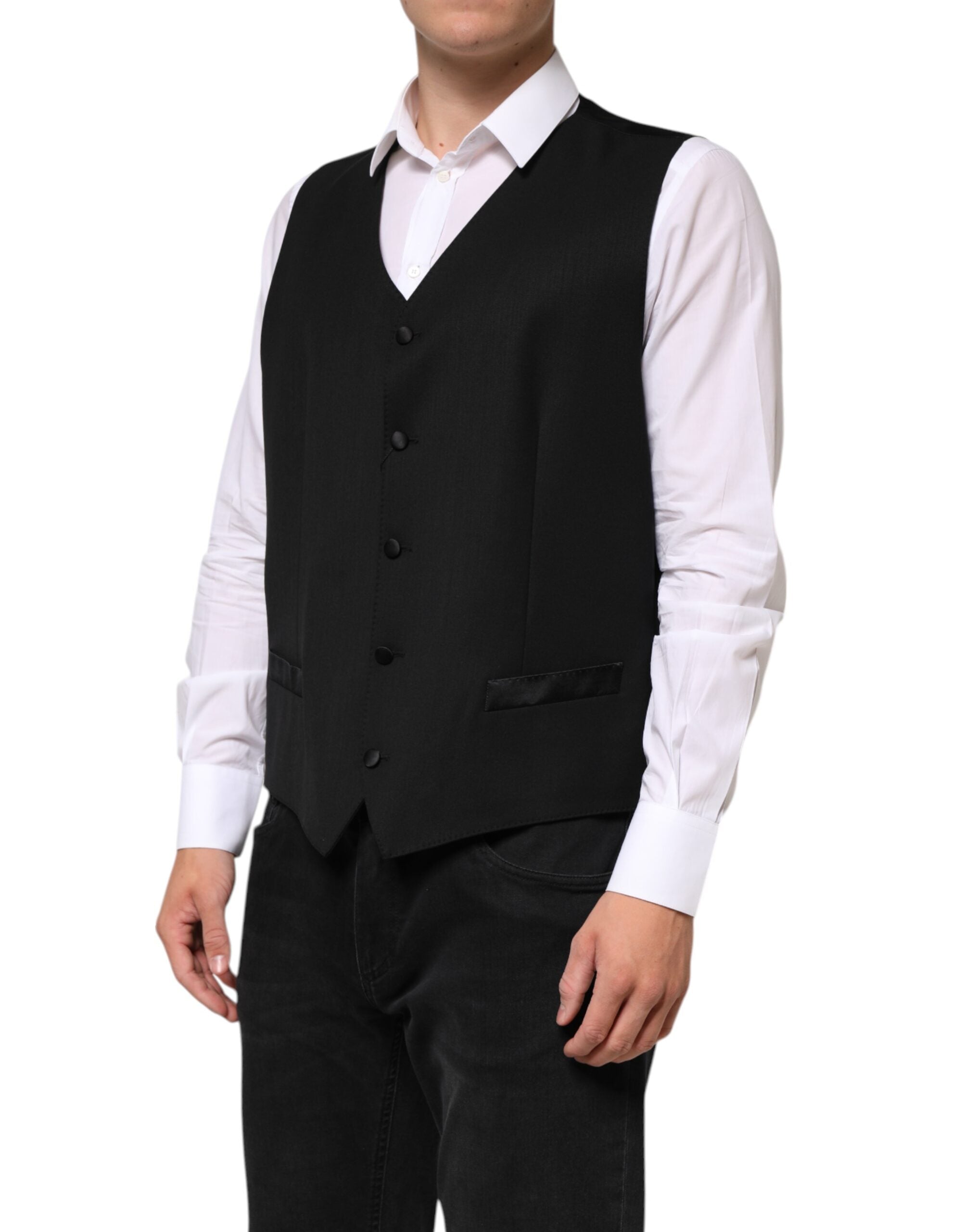 Black Wool Dress Formal Men Waistcoat Vest - ventzia