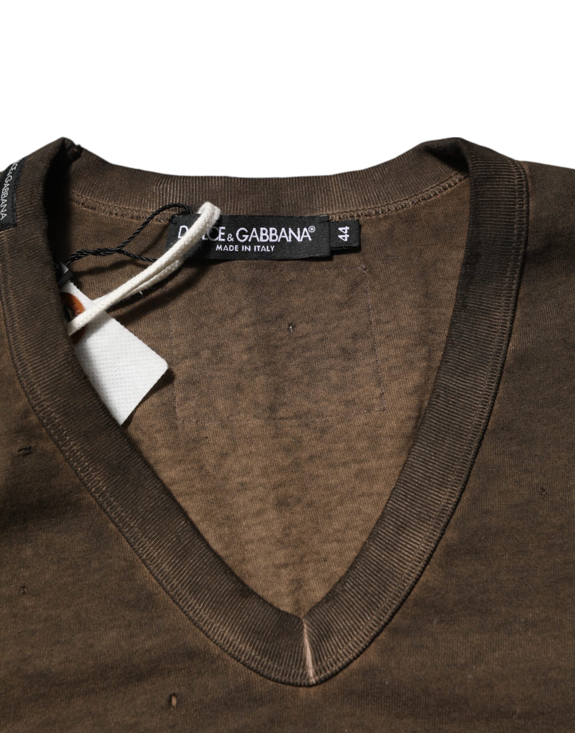 Dark Brown Cotton Tattered Logo Men T-shirt - ventzia