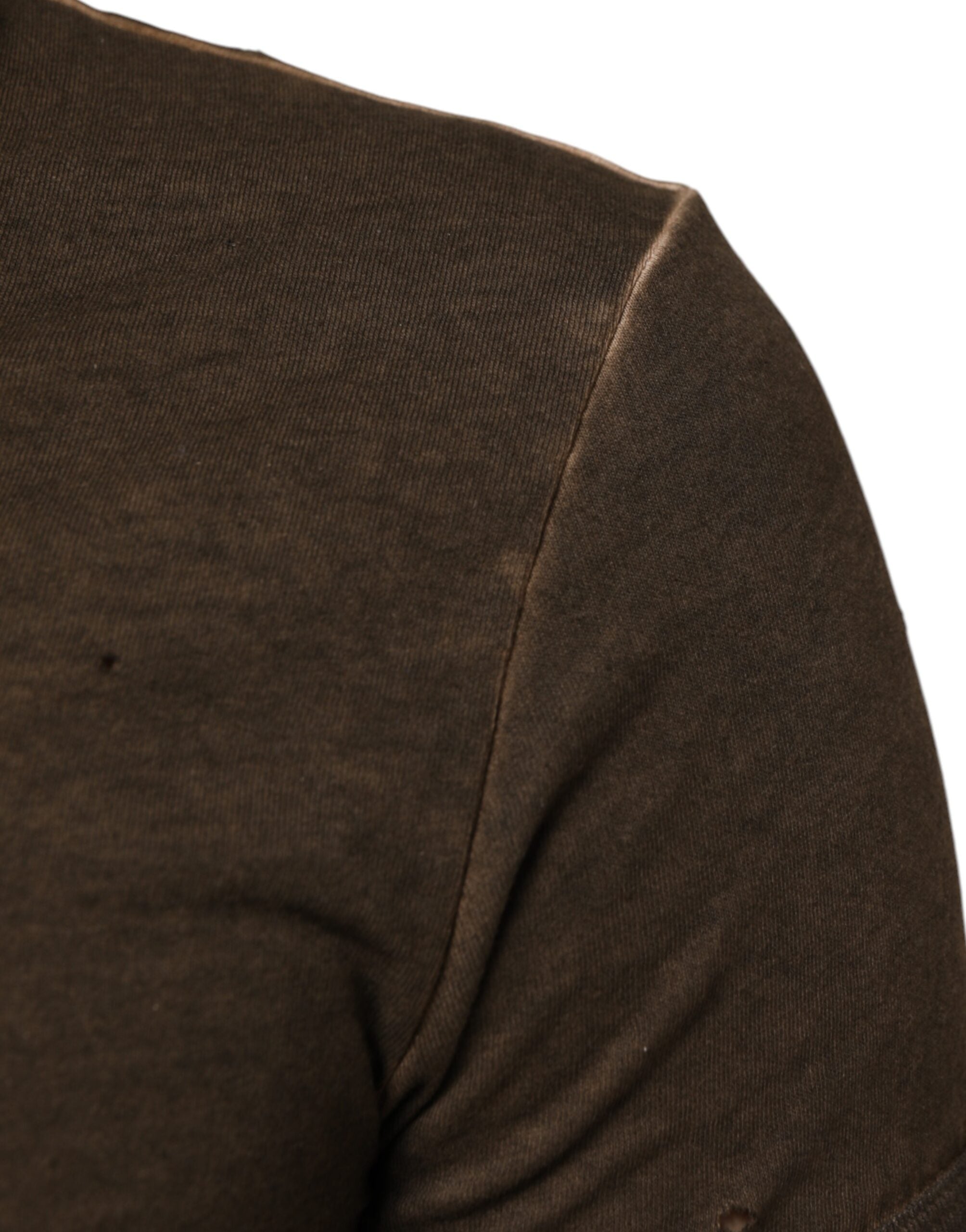 Dark Brown Cotton Tattered Logo Men T-shirt - ventzia