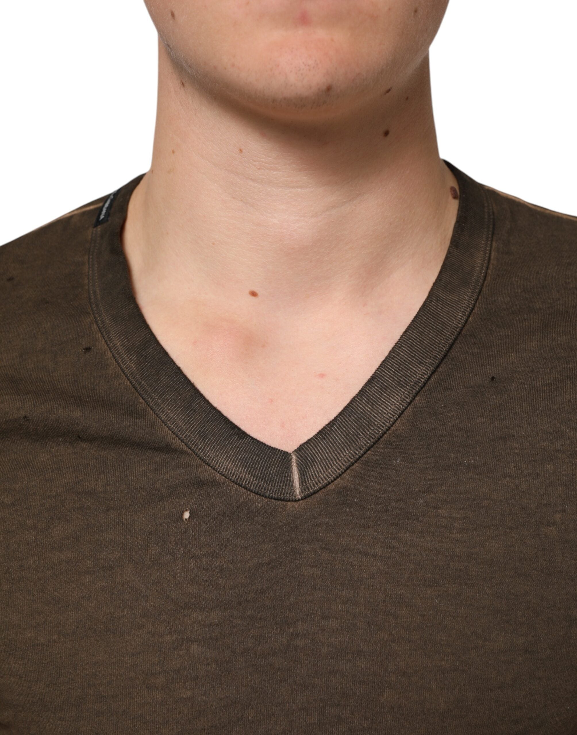 Dark Brown Cotton Tattered Logo Men T-shirt - ventzia