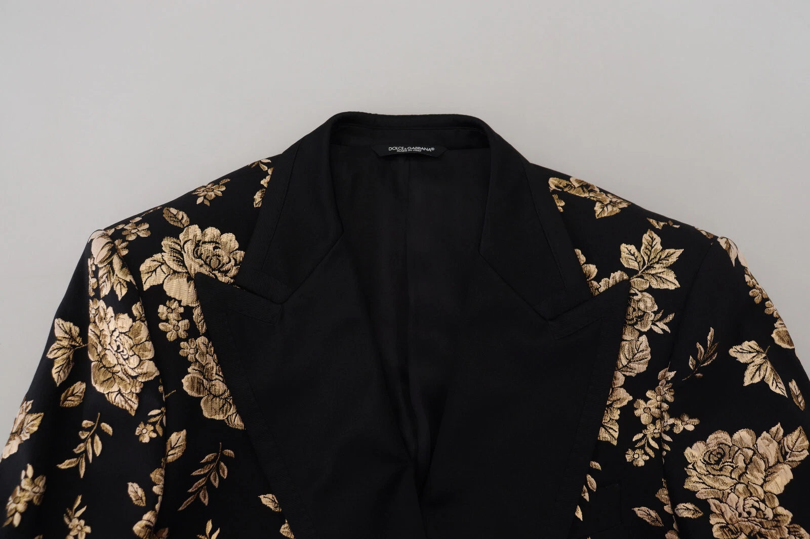 Gold Black Floral Embroidered Jacket Blazer - ventzia