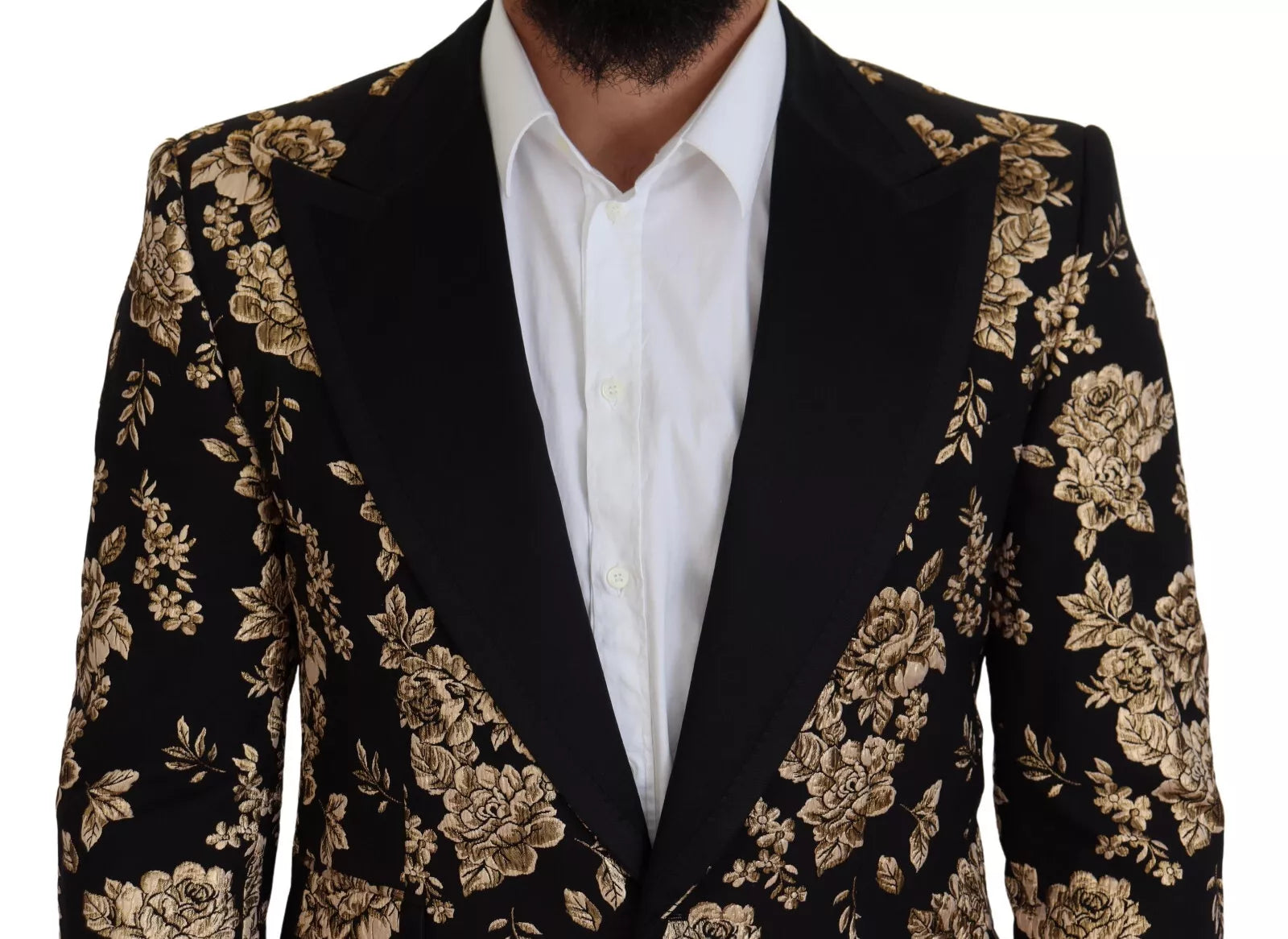 Gold Black Floral Embroidered Jacket Blazer - ventzia