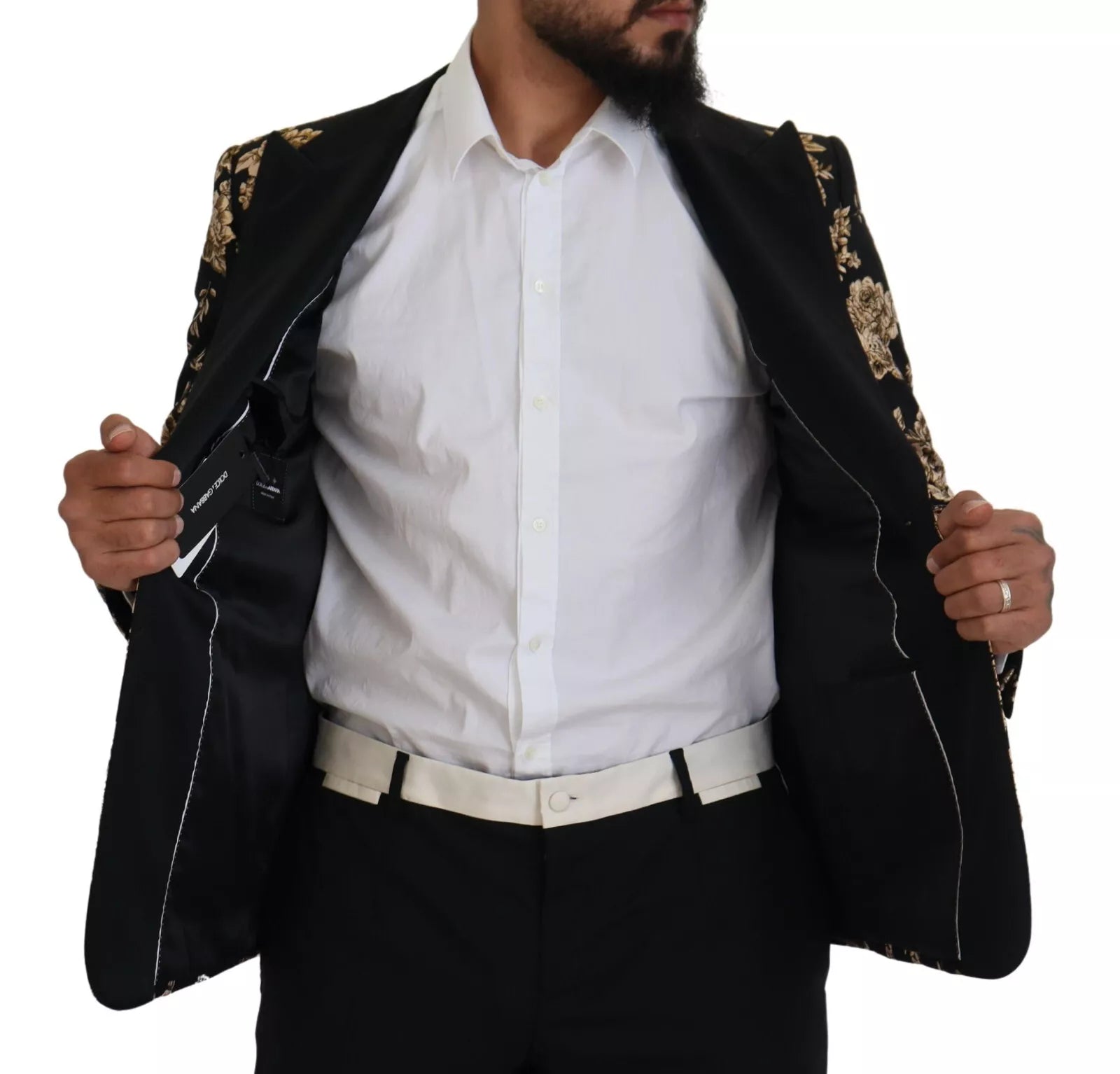 Gold Black Floral Embroidered Jacket Blazer - ventzia