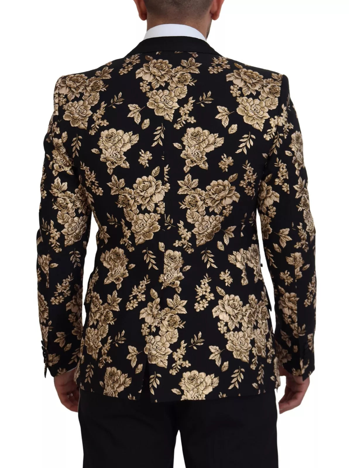 Gold Black Floral Embroidered Jacket Blazer - ventzia