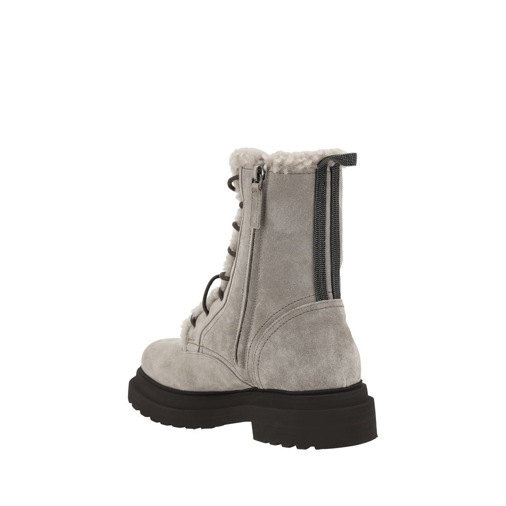 Gray Rubber Lace-Up Boots - ventzia