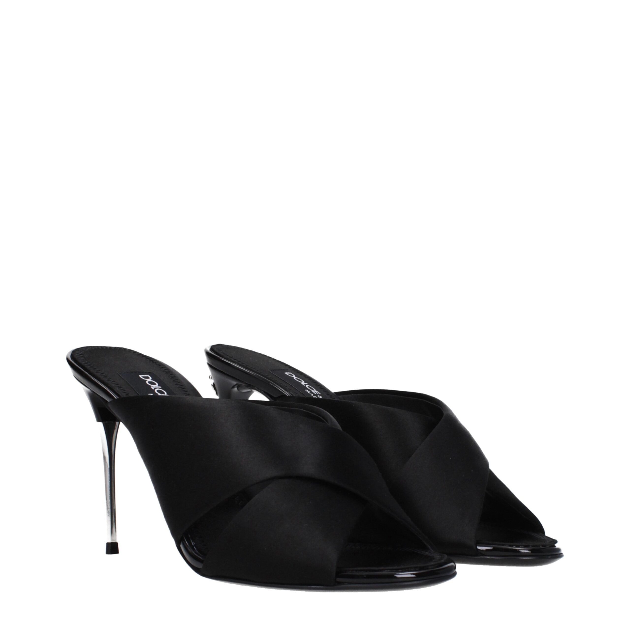 Black Satin Stiletto Heel Sandals - ventzia