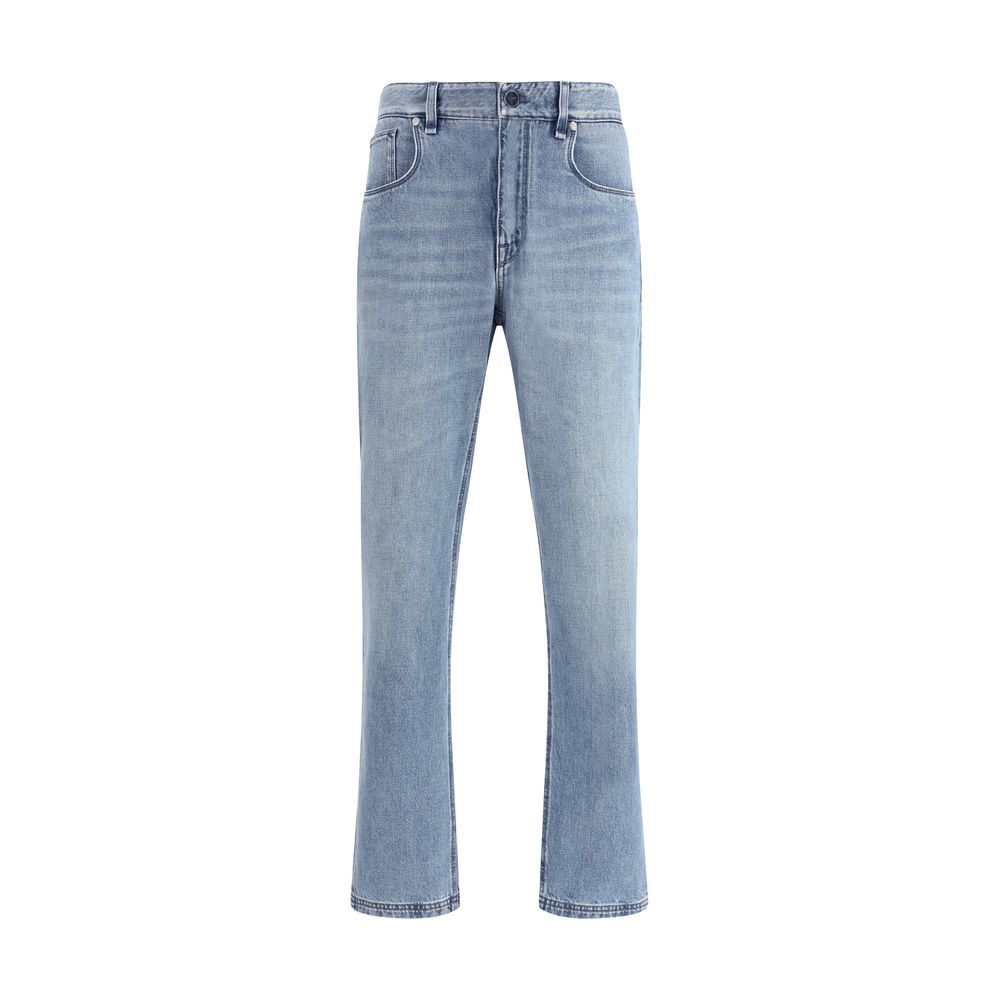 Light Blue Cotton Straight-Leg Jeans - ventzia