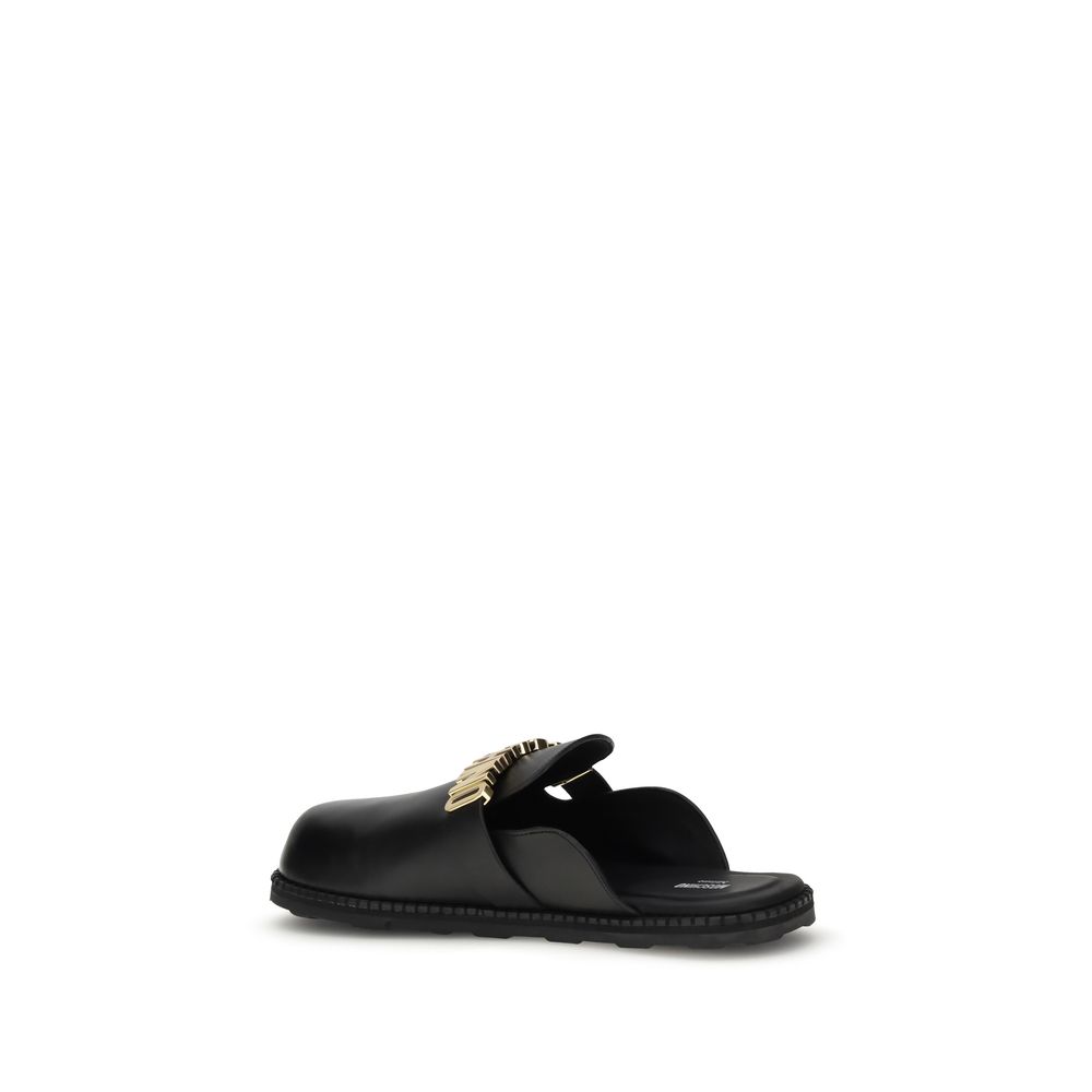 Black Calf Leather Bos Taurus Mules - ventzia
