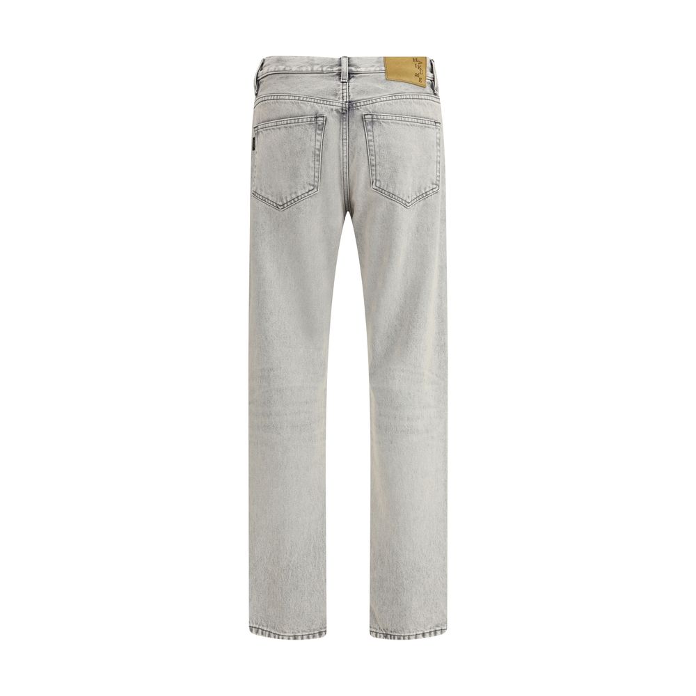 Light Blue Cotton Straight-Leg Jeans - ventzia