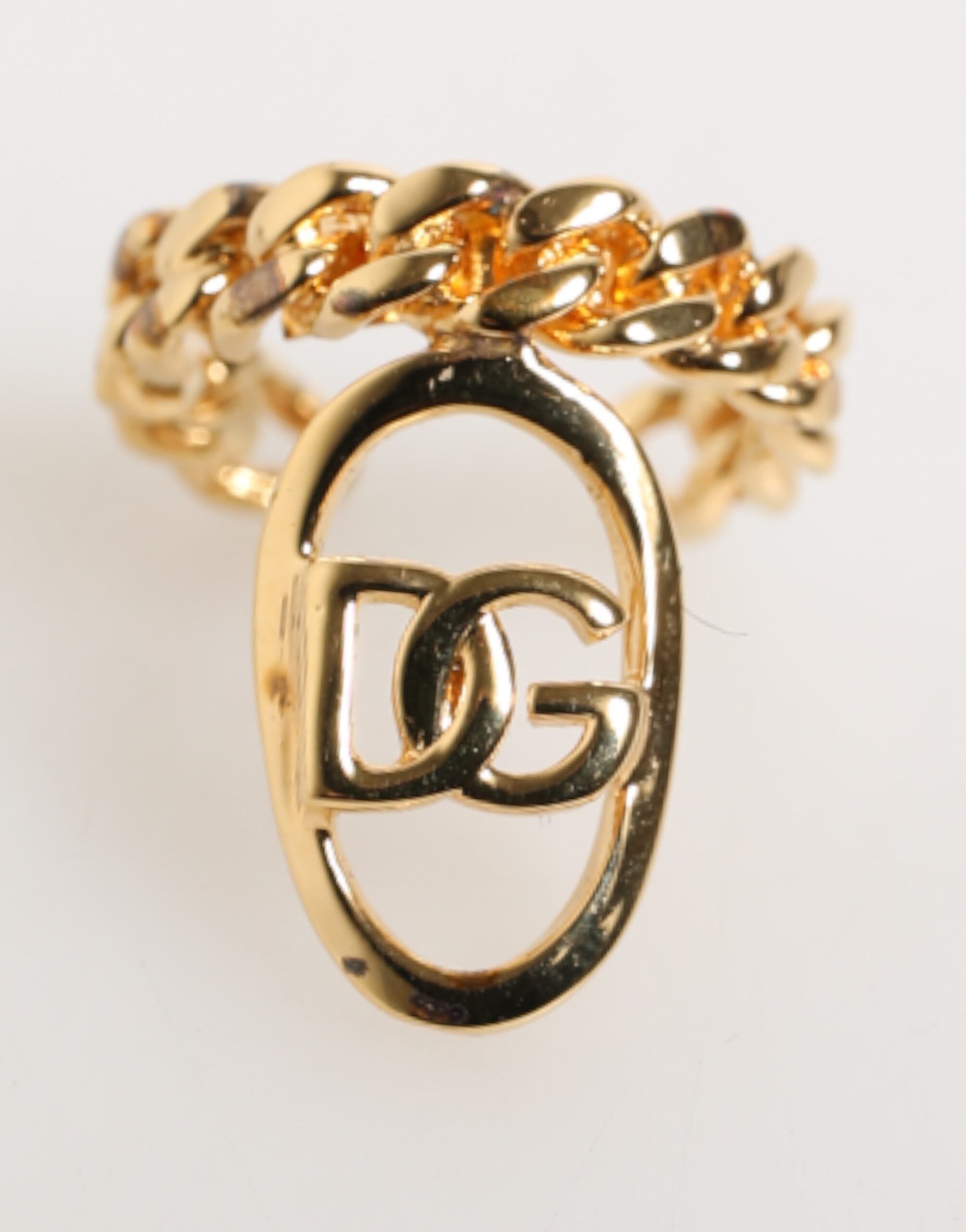 Gold Tone Brass Oval DG Logo Chain Adjustable Ring - ventzia