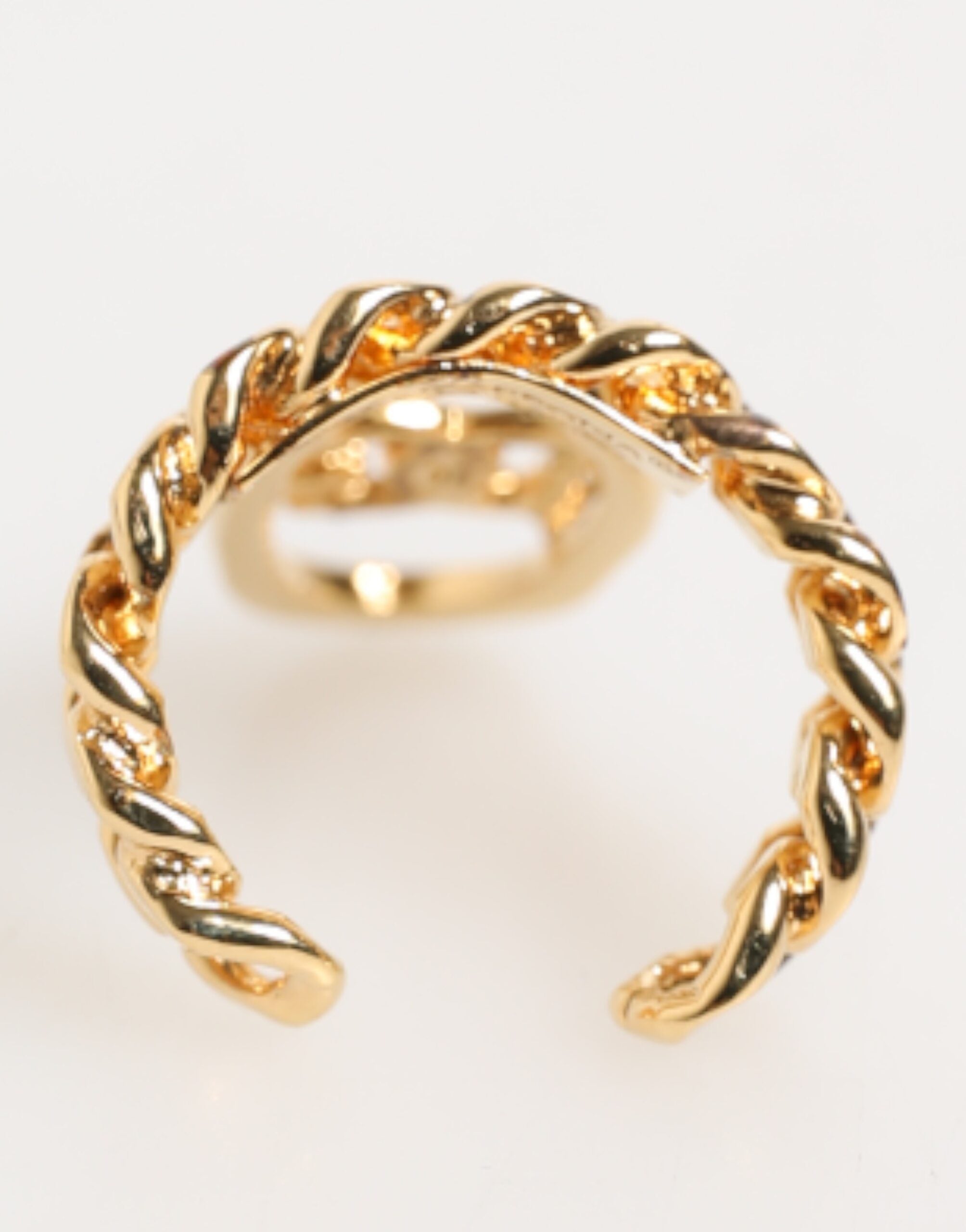 Gold Tone Brass Oval DG Logo Chain Adjustable Ring - ventzia
