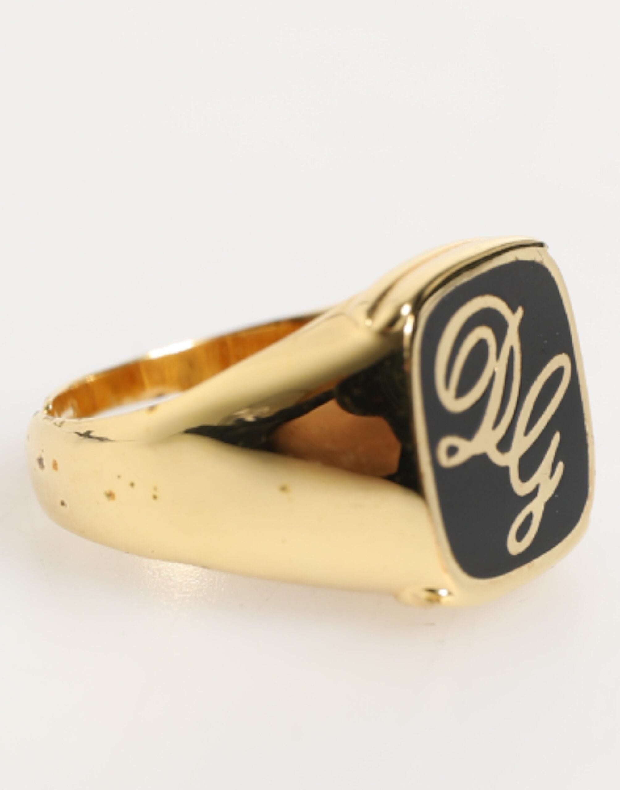 Gold Tone Enamel Brass Signet DG Logo Adjustable Ring - ventzia