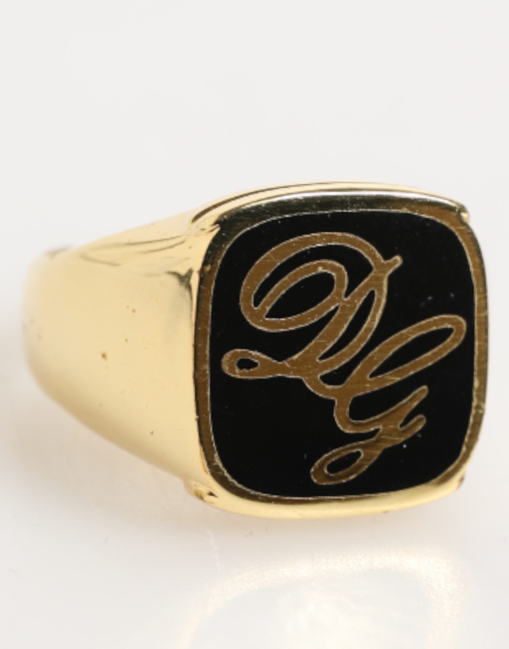 Gold Tone Enamel Brass Signet DG Logo Adjustable Ring - ventzia