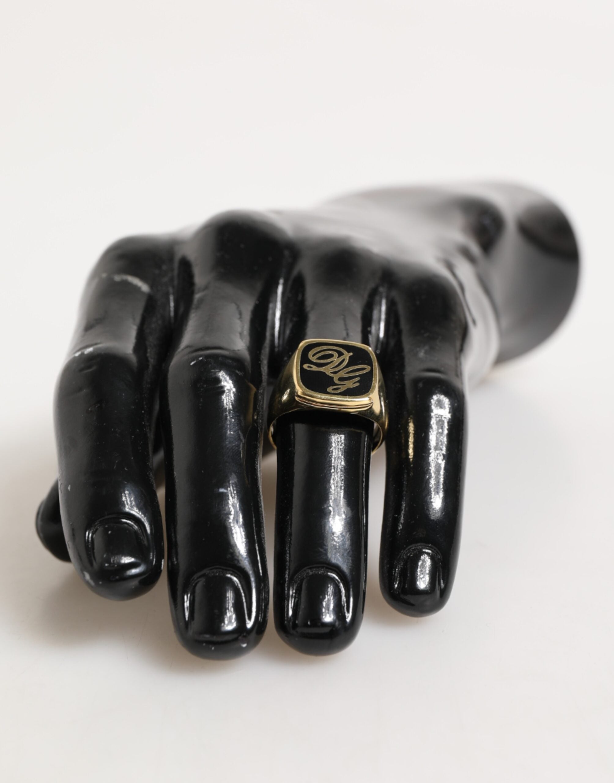 Gold Tone Enamel Brass Signet DG Logo Adjustable Ring - ventzia