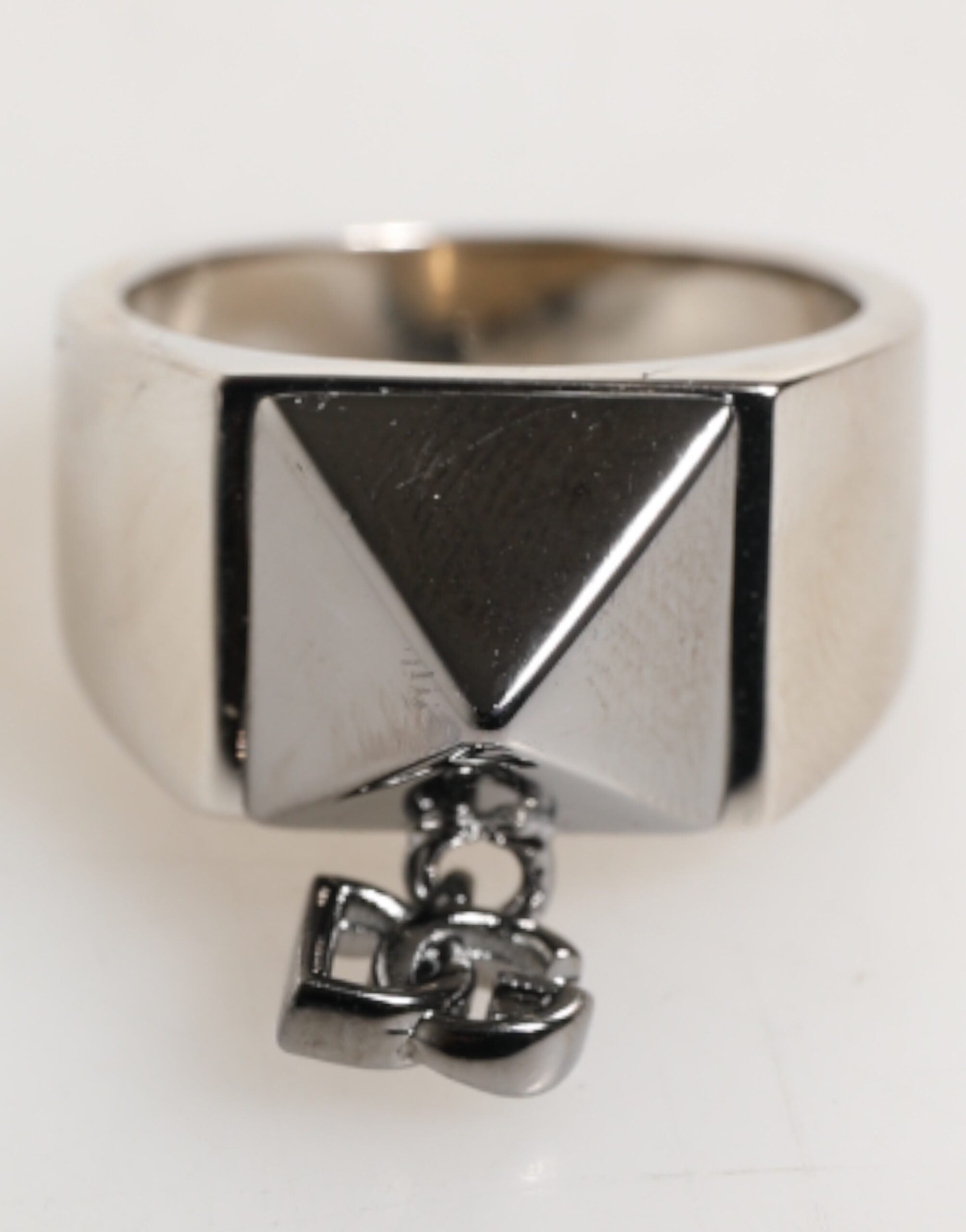 Silver Tone Pyramid DG Logo Real Brass Ring - ventzia
